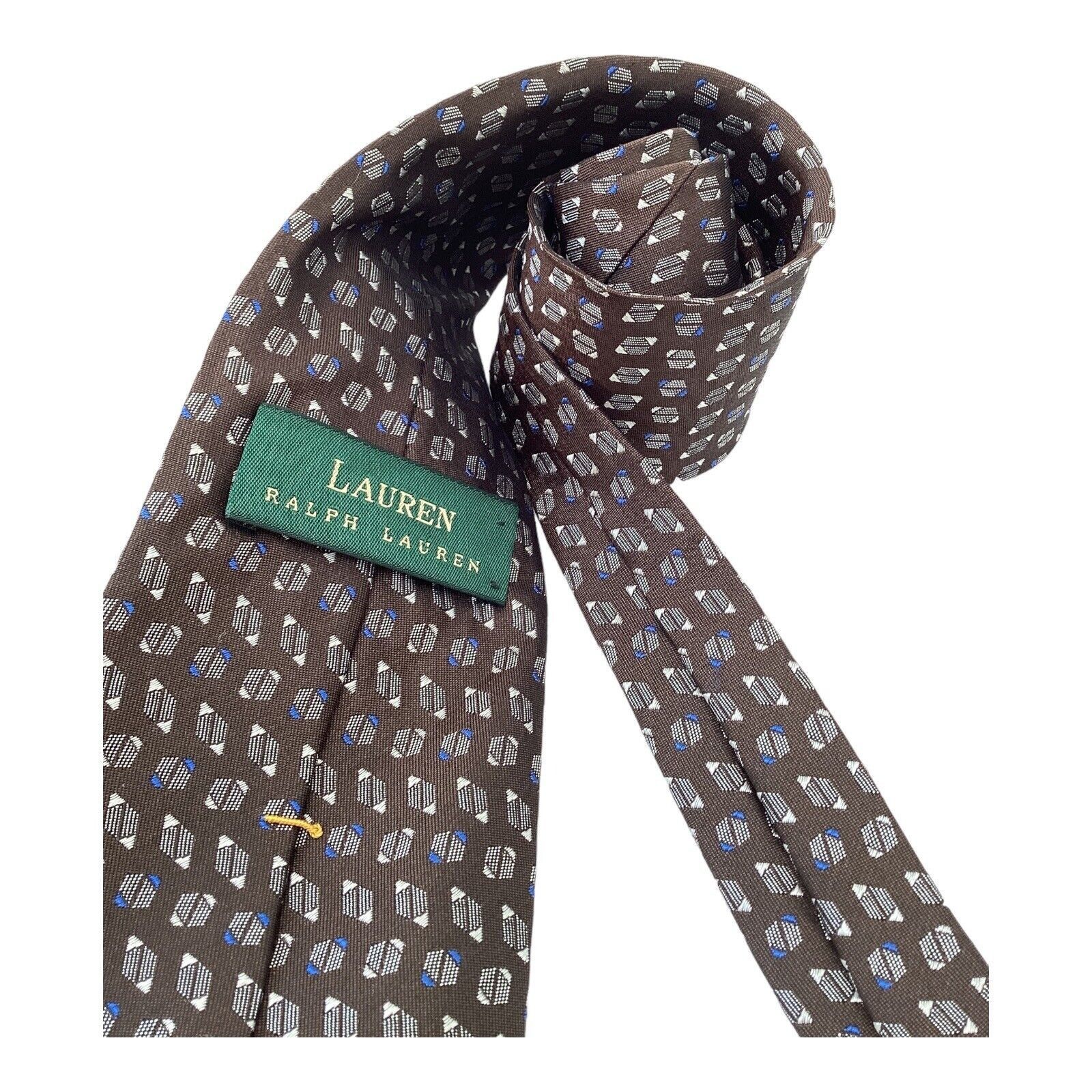 Ralph Lauren LAUREN RALPH LAUREN Brown Geometric Luxury Silk Tie Made In Size ONE SIZE - 3 Thumbnail