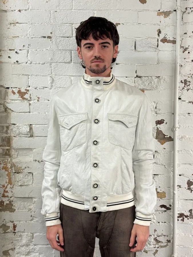 Just Cavalli 2000s Cavalli White Buttoned Leather Jacket Size US M / EU 48-50 / 2 - 2 Thumbnail