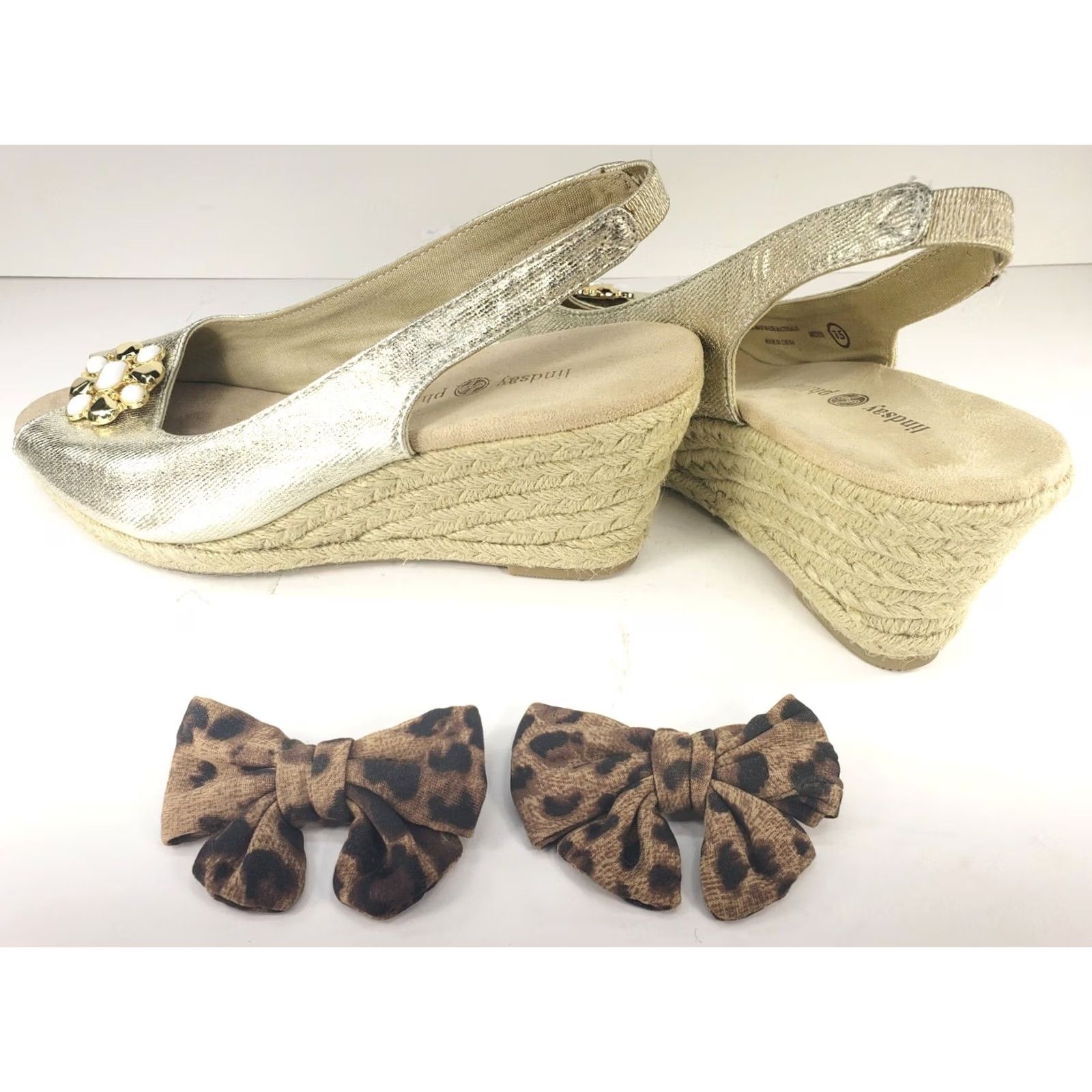 Vintage Lindsay Phillips Espadrille Wedge Slingback Sandal 7.5 GOLD 2 Ornament Sets Size US 8 / IT 38 - 6 Thumbnail