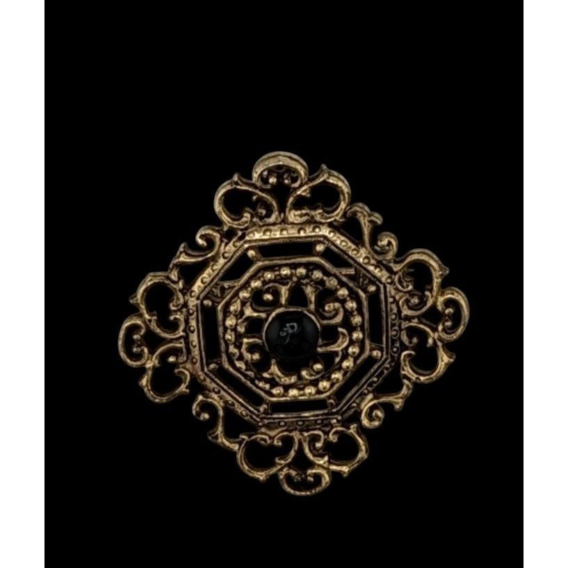 Other Vintage Gothic Victorian Style Filigree Brooch Gold Tone Wit Size ONE SIZE - 2 Thumbnail