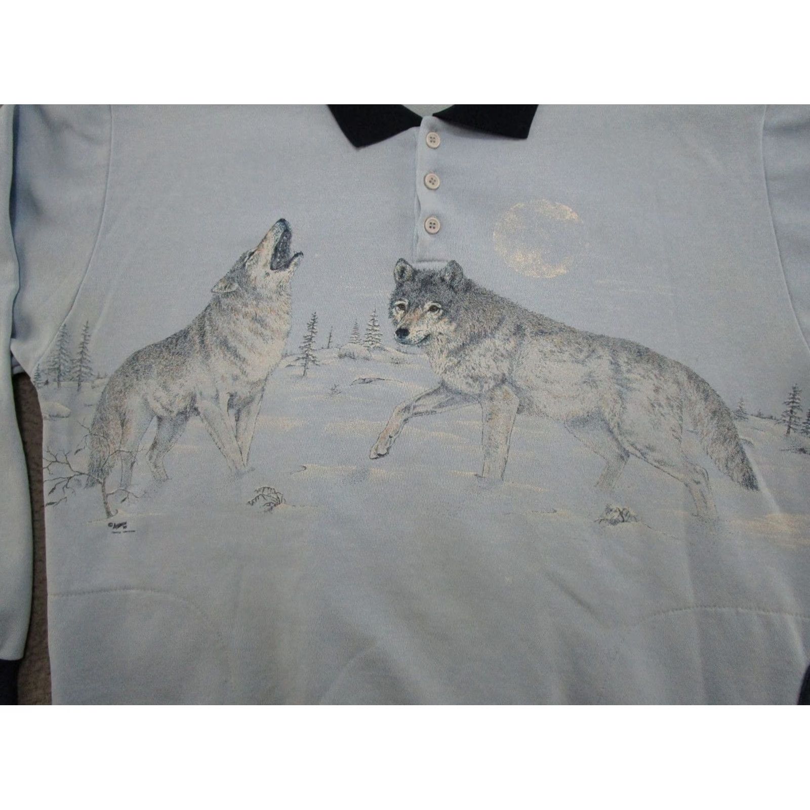 Vintage Vintage Artisan Wolf Graphic Henley Sweatshirt Blue Men's L 90s Sports Hooded Sweatshirt Size US L / EU 52-54 / 3 - 2 Thumbnail
