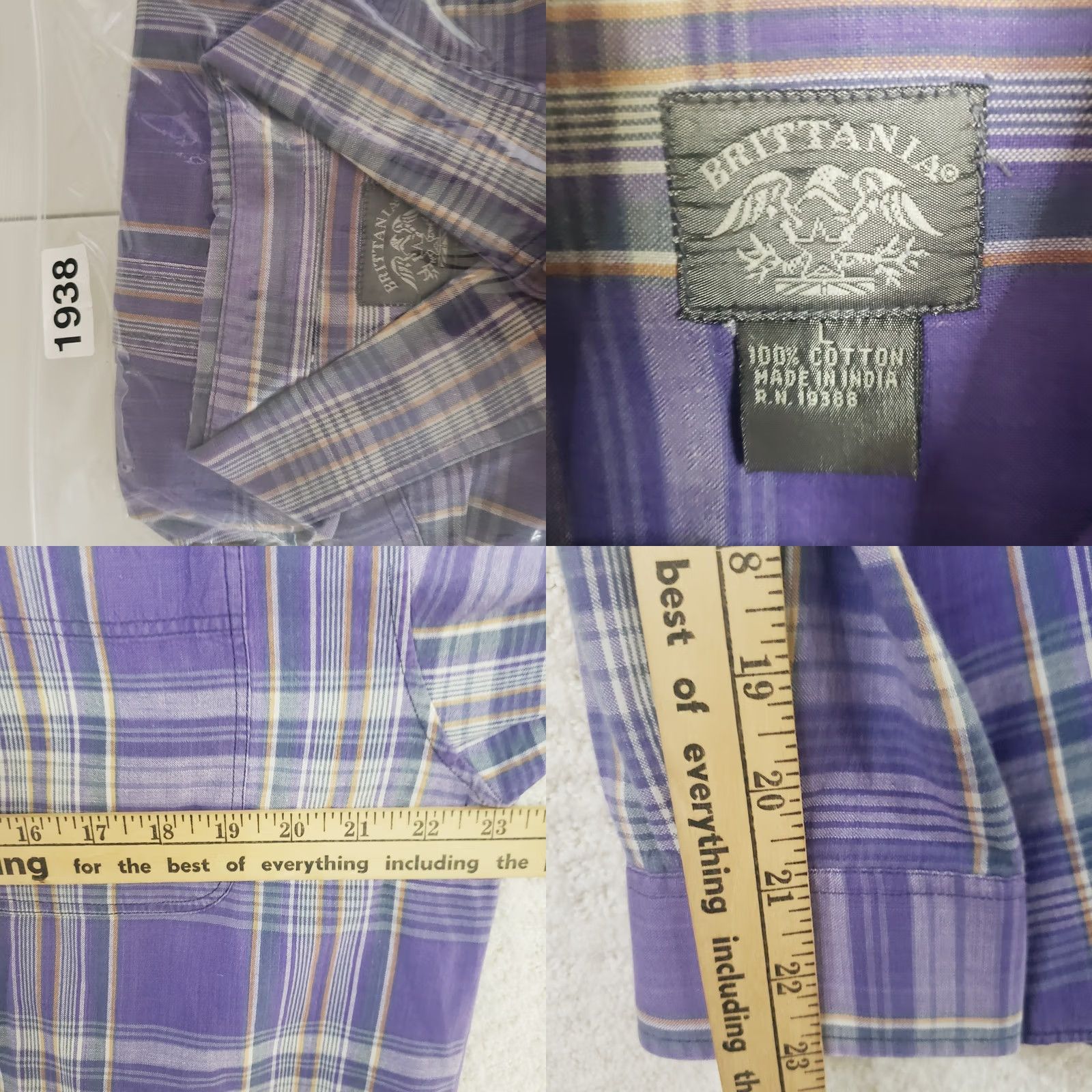 Vintage VINTAGE Brittania Mens Shirt L Purple Gray Plaid Long Slv Button Up Cotton Shirt Size US L / EU 52-54 / 3 - 9 Thumbnail
