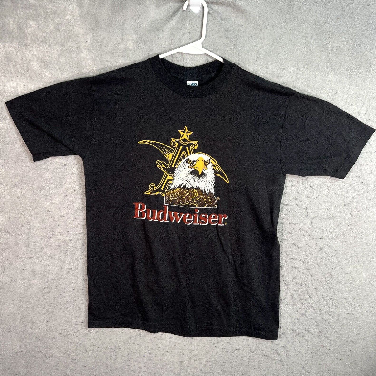 image of Vintage 70's Budweiser Eagle Beer T Shirt Adult XL Black Made In Usa Mens in White