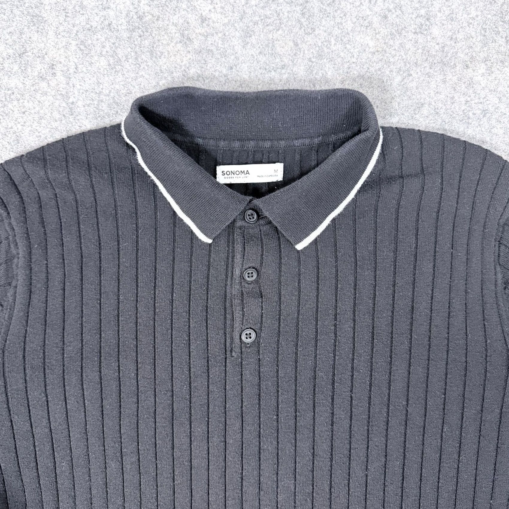 Vintage Sonoma Polo Shirt Short Sleeve Lightweight Ribbed Black Men's Medium Polo Shirt Black Size US M / EU 48-50 / 2 - 2 Thumbnail