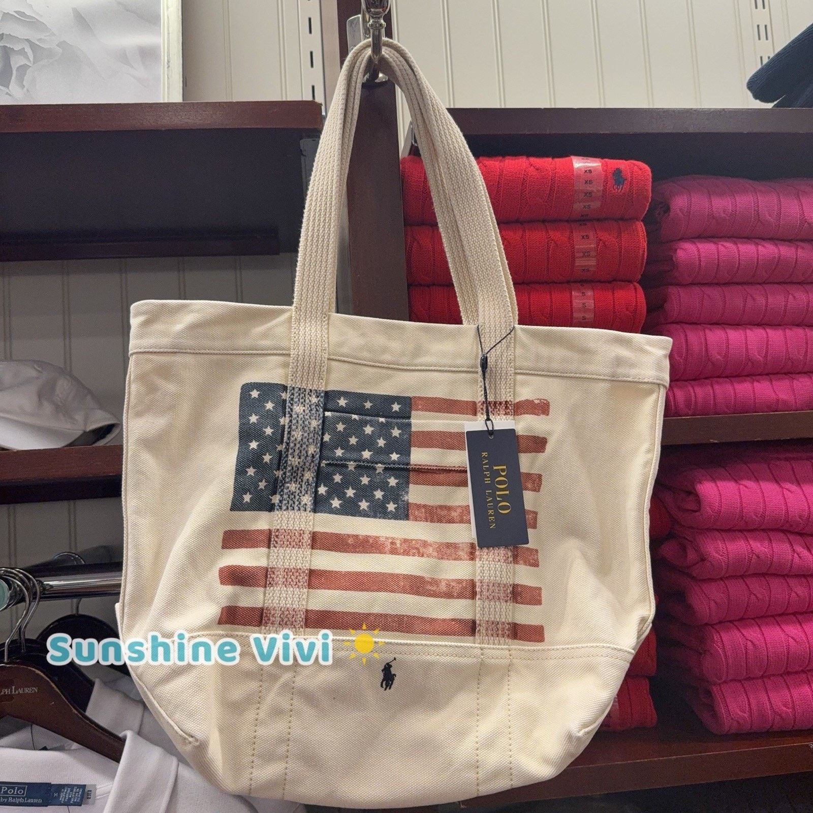 Ralph Lauren NWT POLO RALPH LAUREN Distressed Flag Cavans Tote Natural Size ONE SIZE - 2 Thumbnail