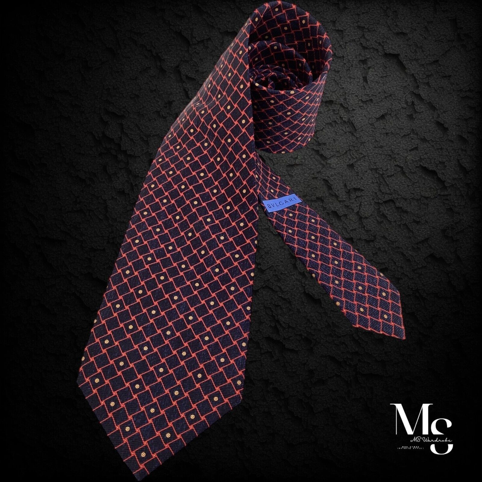 Bvlgari BVLGARI SEVENFOLD Navy Red Geometric Silk Tie Made In Italy Size ONE SIZE - 2 Thumbnail