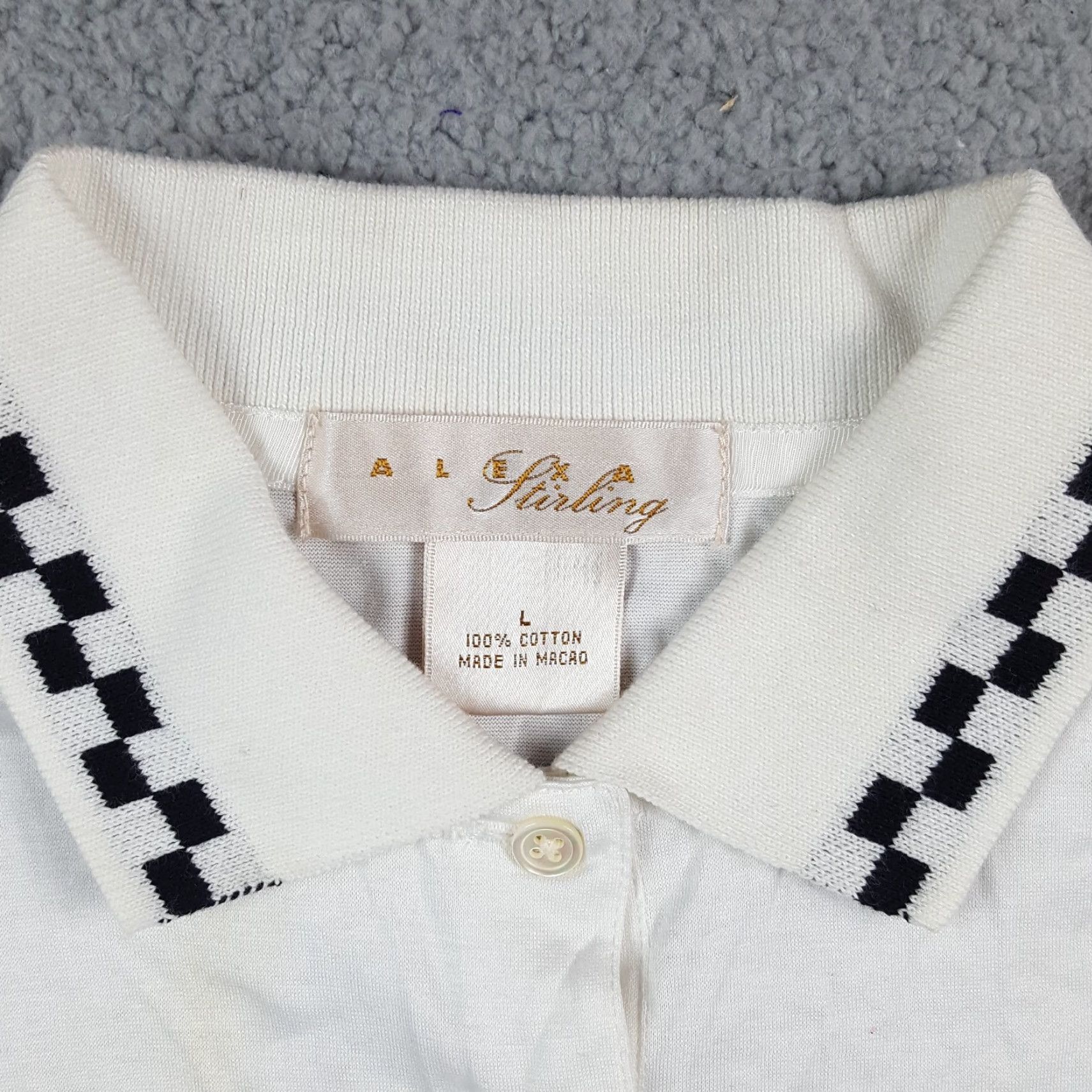 Vintage Alexa Stirling Polo Shirt Women's L White Checked Polo Shirt Short Sleeve Cotton Vintage 90s Golf Tennis Preppy Pullover Top Womens Size L / US 10 / IT 46 - 7 Thumbnail