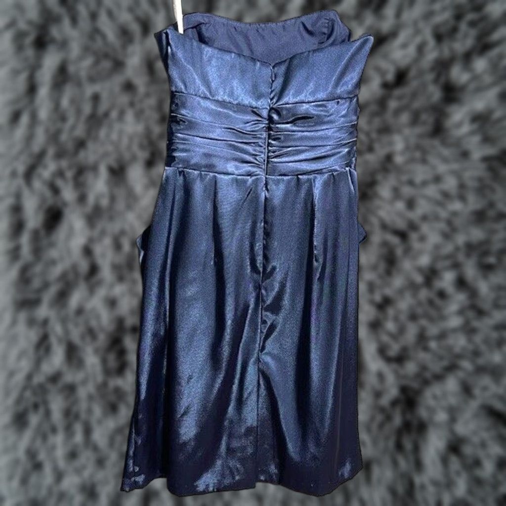 Vintage DAVID'S BRIDAL Strapless Satin Dress Prom Formal Cocktail Romantic Classic Size 2 Blue Sleeveless Polyester Regular Womens Size ONE SIZE - 1 Thumbnail