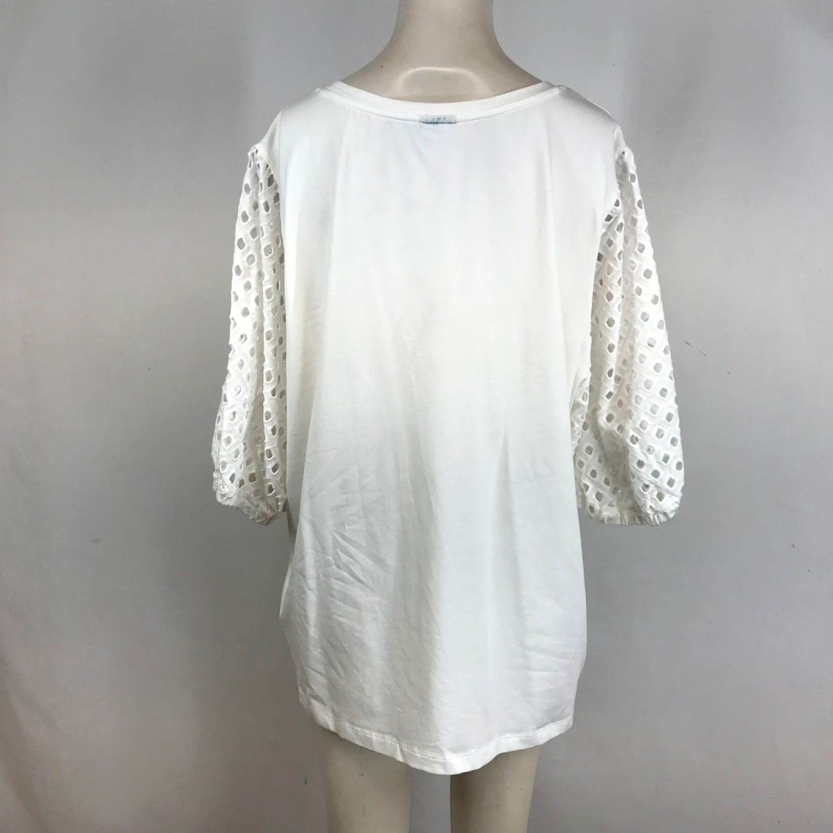 Vintage Chicos White Knit Top Crew Neck Size 4 XXL Relaxed Fit Eyelet Puff Sleeve Size XXL / US 16-18 / IT 52-54 - 5 Thumbnail