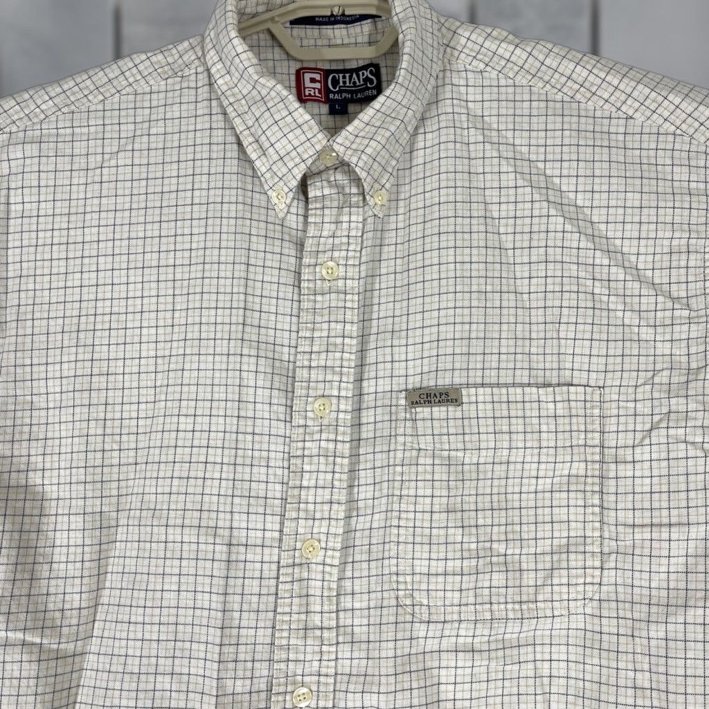 Chaps VINTAGE Chaps Ralph Lauren Men L Plaid Shirt Beige Blue 90s Cotton Button-Down Shirt Mens L Regular Cotton Plaid 90s Preppy Vintage Size US L / EU 52-54 / 3 - 1 Thumbnail