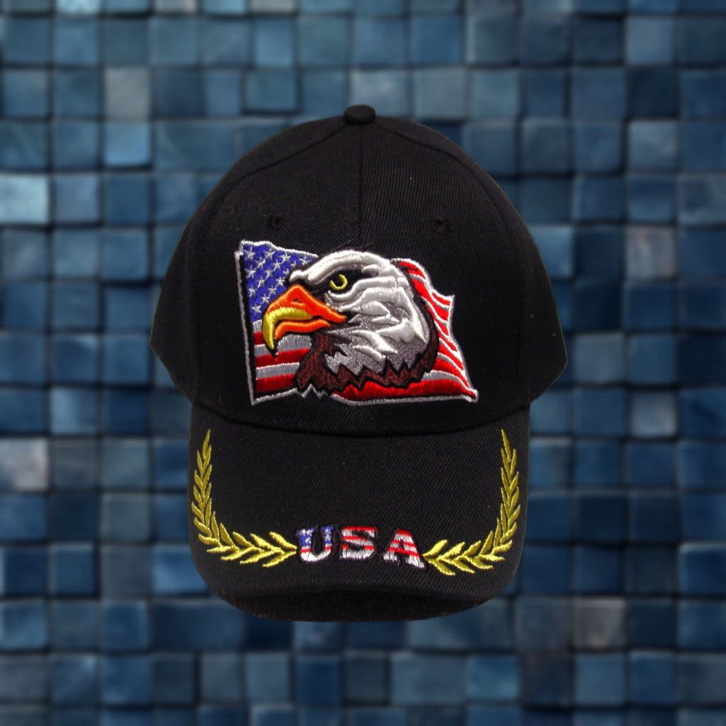 Vintage VINTAGE Eagle USA American Flag Baseball Cap Men Adjustable Black 90s Patriotic Mens Size ONE SIZE - 1 Thumbnail