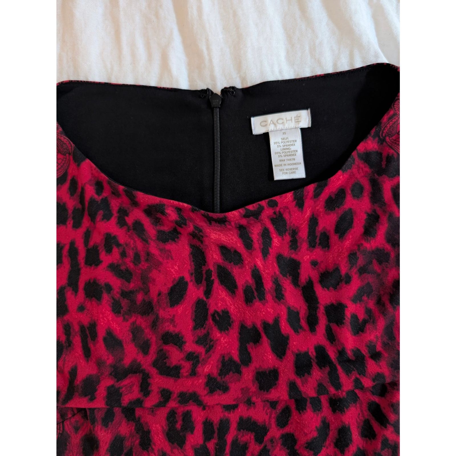 Other Cache Red & Black Leopard Print Short Sleeve Dress Size XS / US 0-2 / IT 36-38 - 3 Thumbnail