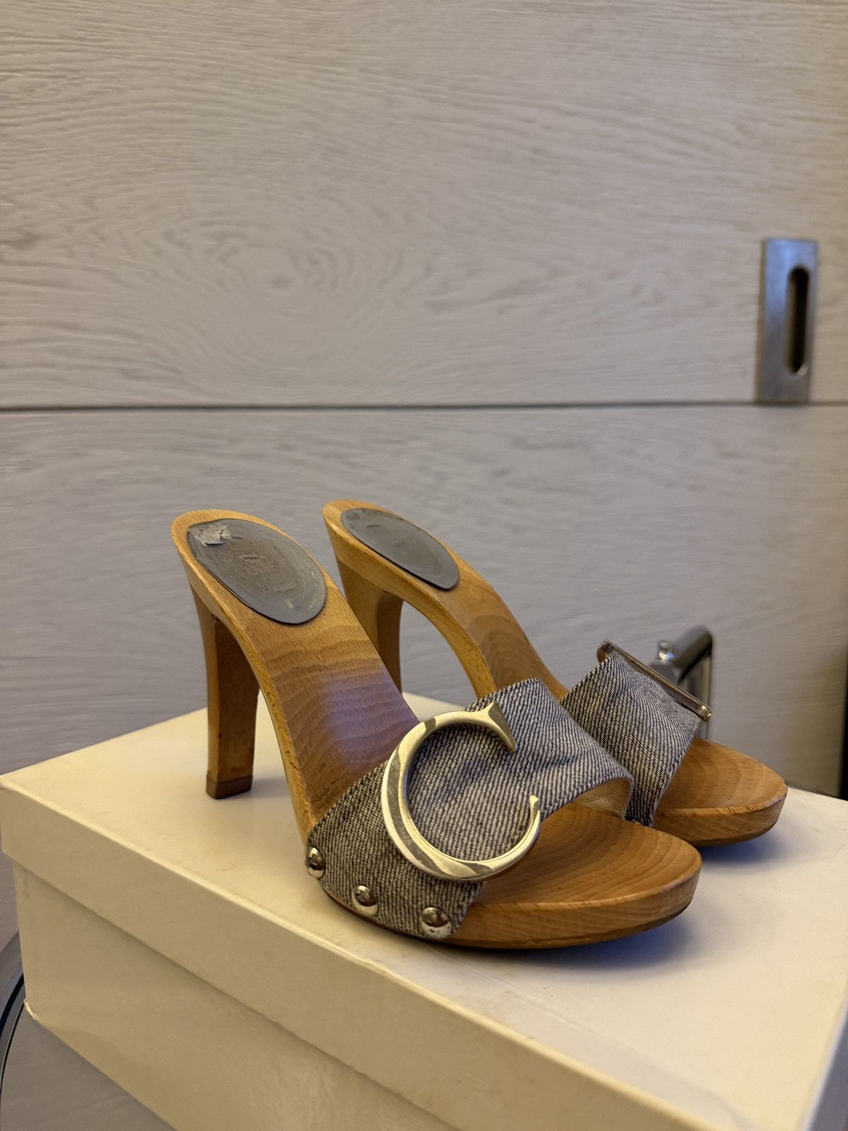 Dior Vintage Christian Dior Wood Sole mule heels Size US 5 / IT 35 - 4 Thumbnail