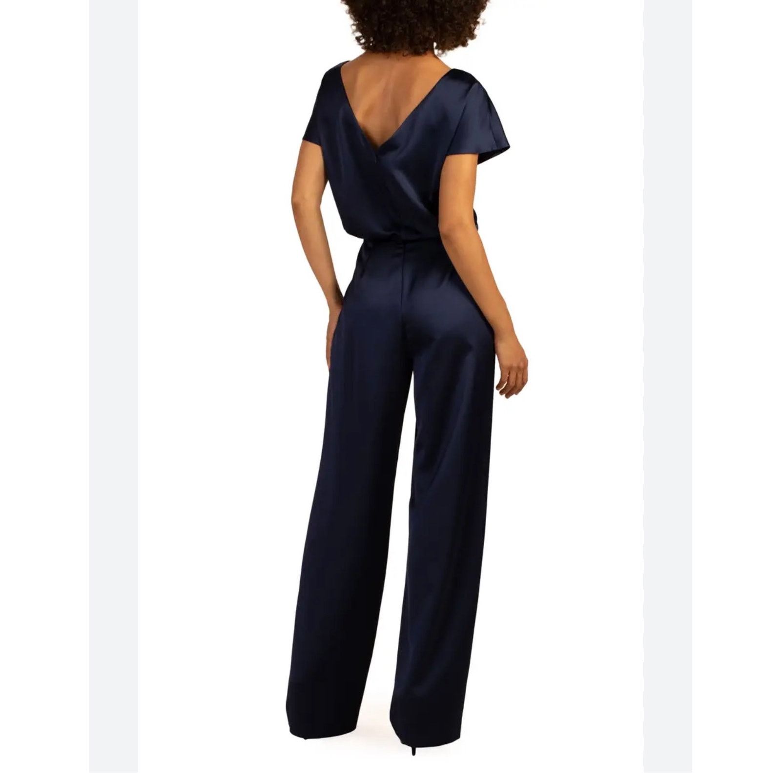 Trina Turk Trina Turk Amuse Short Sleeve Navy Satin Jumpsuit (Sz 6) Size 28" / US 6 / IT 42 - 1 Thumbnail