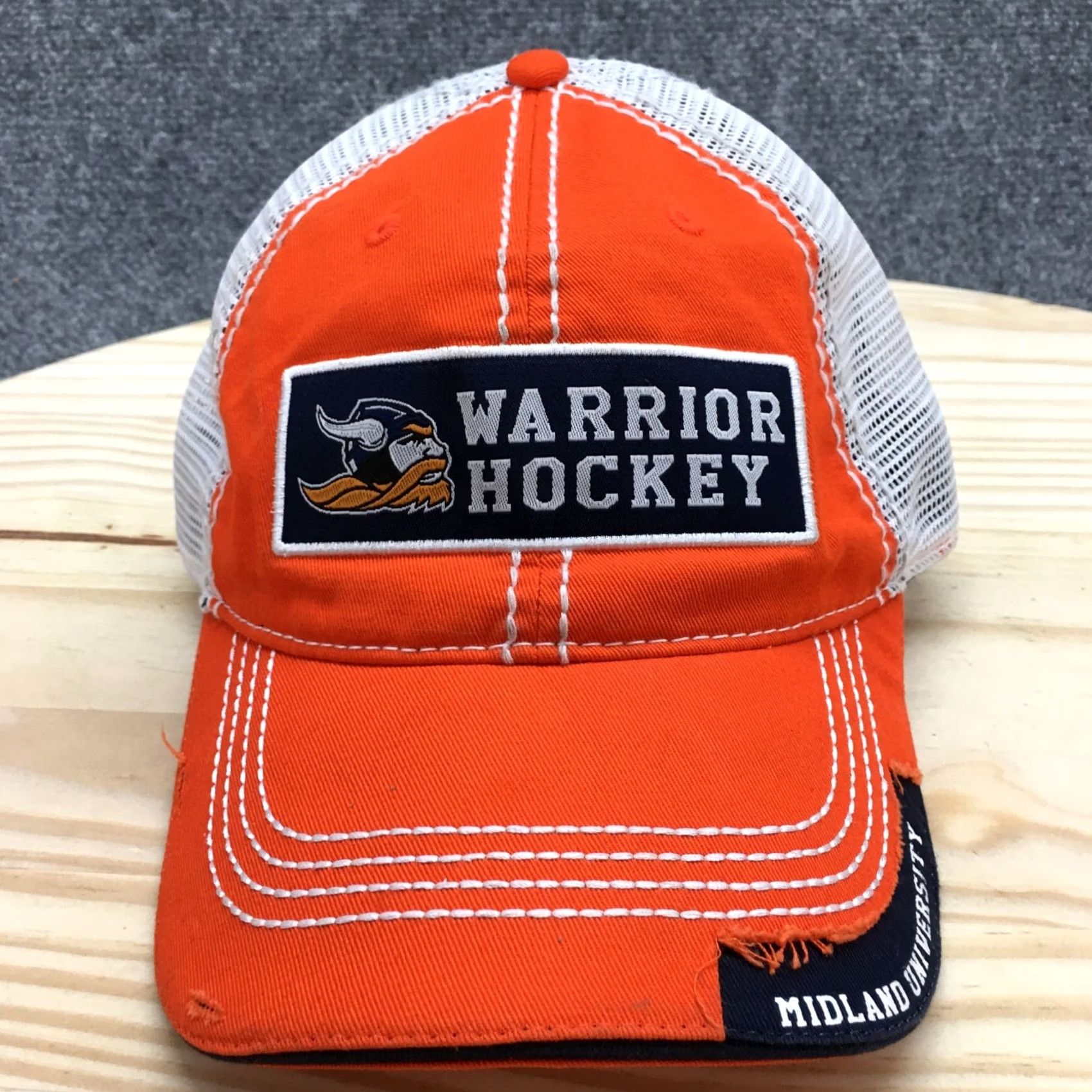 Vintage Warrior Hockey Midland University Trucker Hat Unisex Orange OS Embroidered Logo Size ONE SIZE - 2 Thumbnail