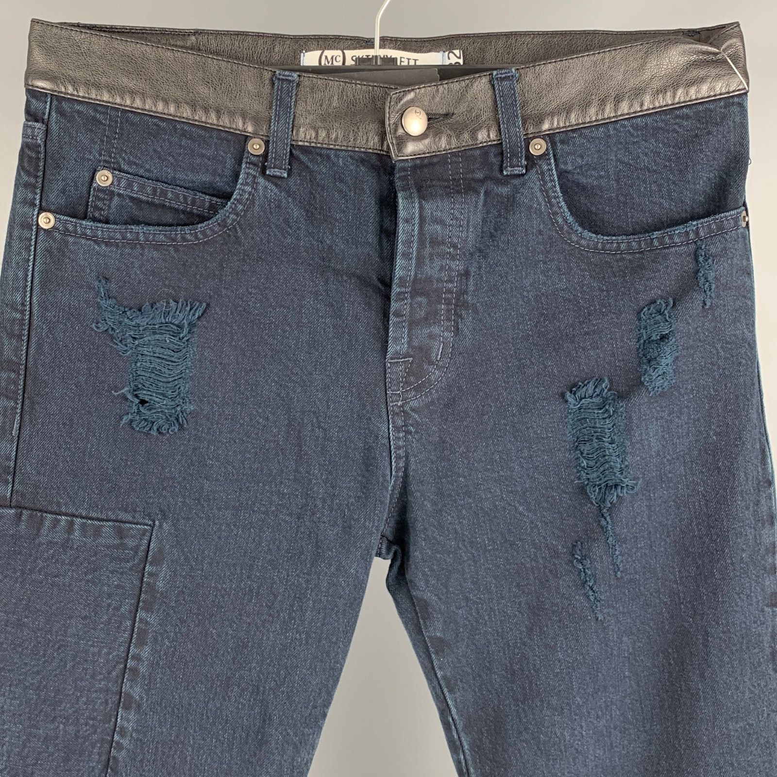 McQ Alexander McQueen Size 32 Navy Distressed Cotton Jeans Size US 32 / EU 48 - 2 Thumbnail