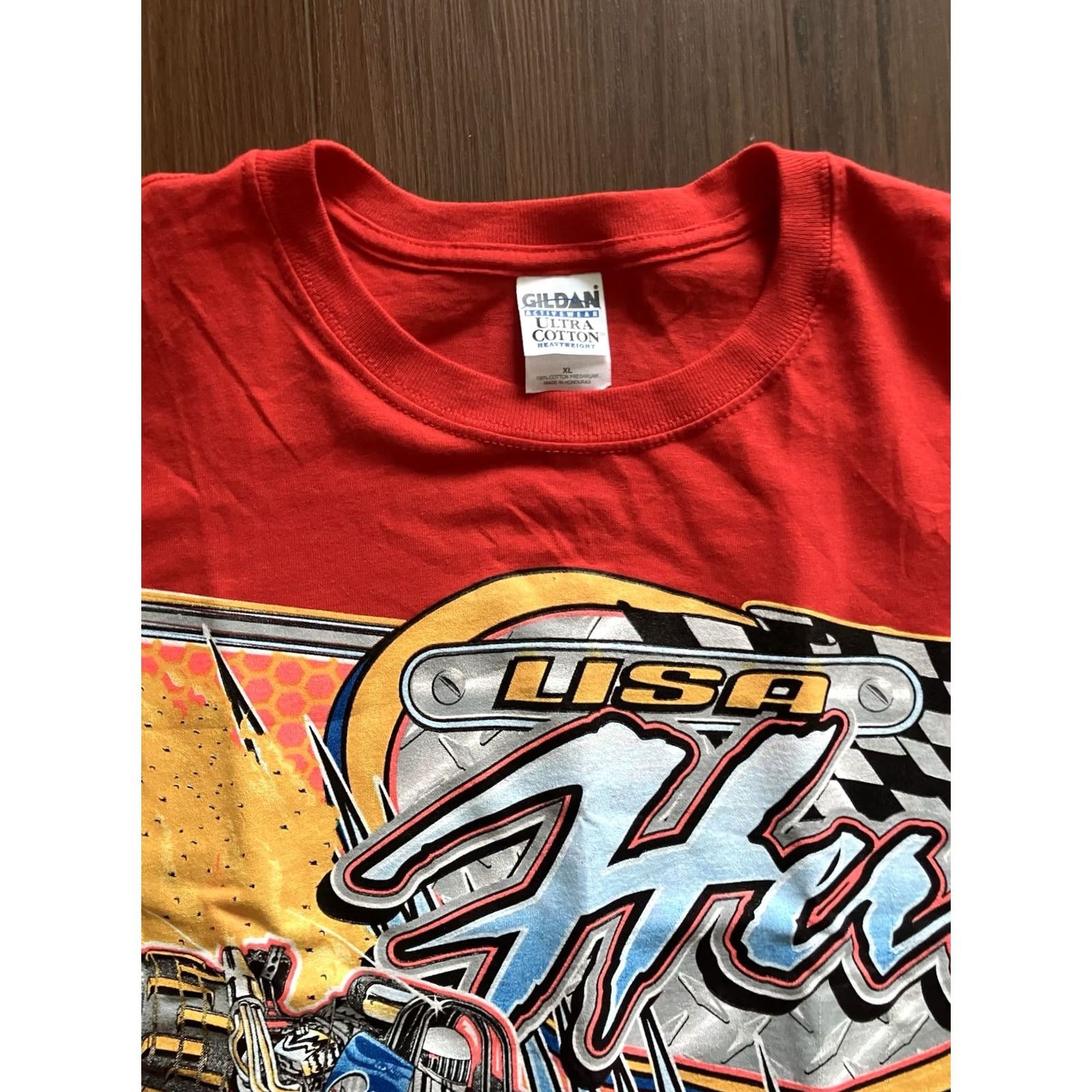 Jerzees VINTAGE Gildan Drag Racing Hot Rod Graphic T-shirt XL Red Lisa Herr Double Sided Mens XL White T-Shirt 90s NHRA USA Double-Sided Size US XL / EU 56 / 4 - 3 Thumbnail
