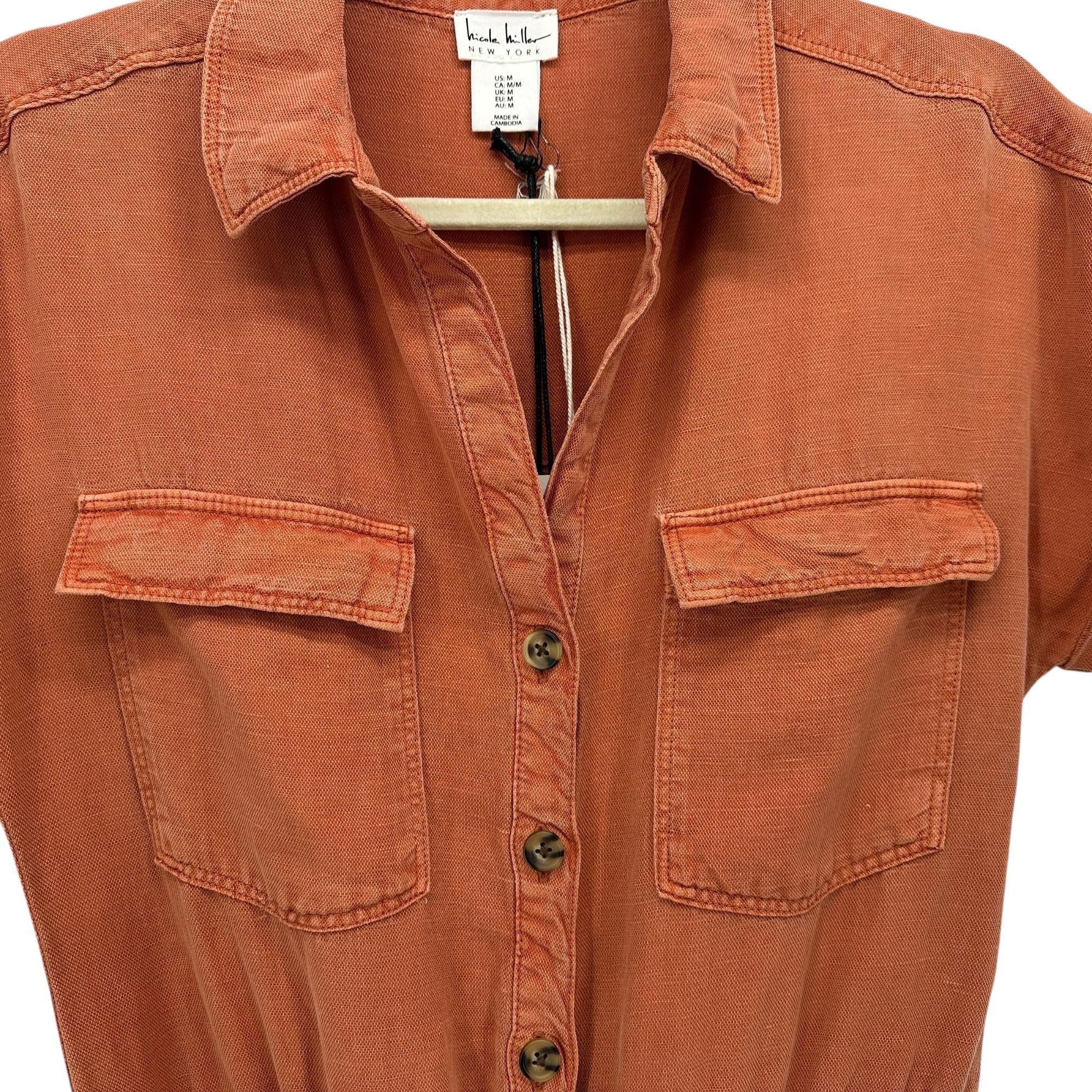 Nicole Miller NEW Nicole Miller Womens Medium Romper Linen Blend Burnt Ora Size 30" / US 8 / IT 44 - 2 Thumbnail