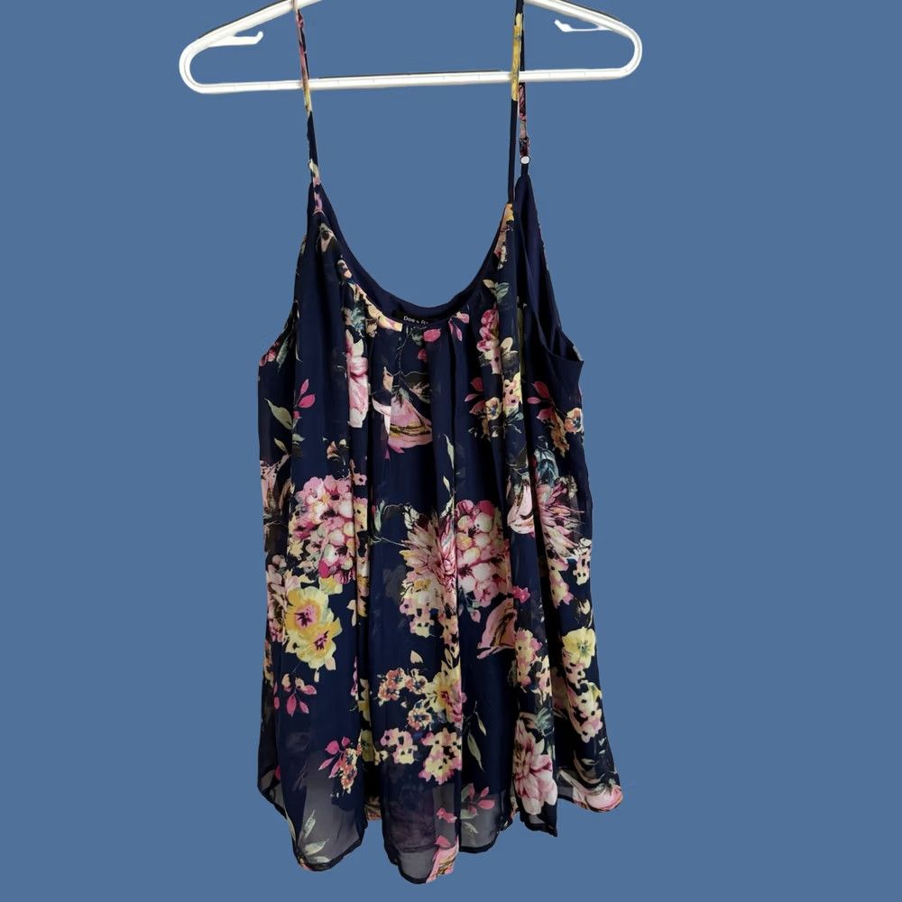 Vintage Doe & Rae Women's 2XL Navy Floral Tank Top Cottage Core Coquette Dainty Feminine Size XXL / US 16-18 / IT 52-54 - 1 Thumbnail