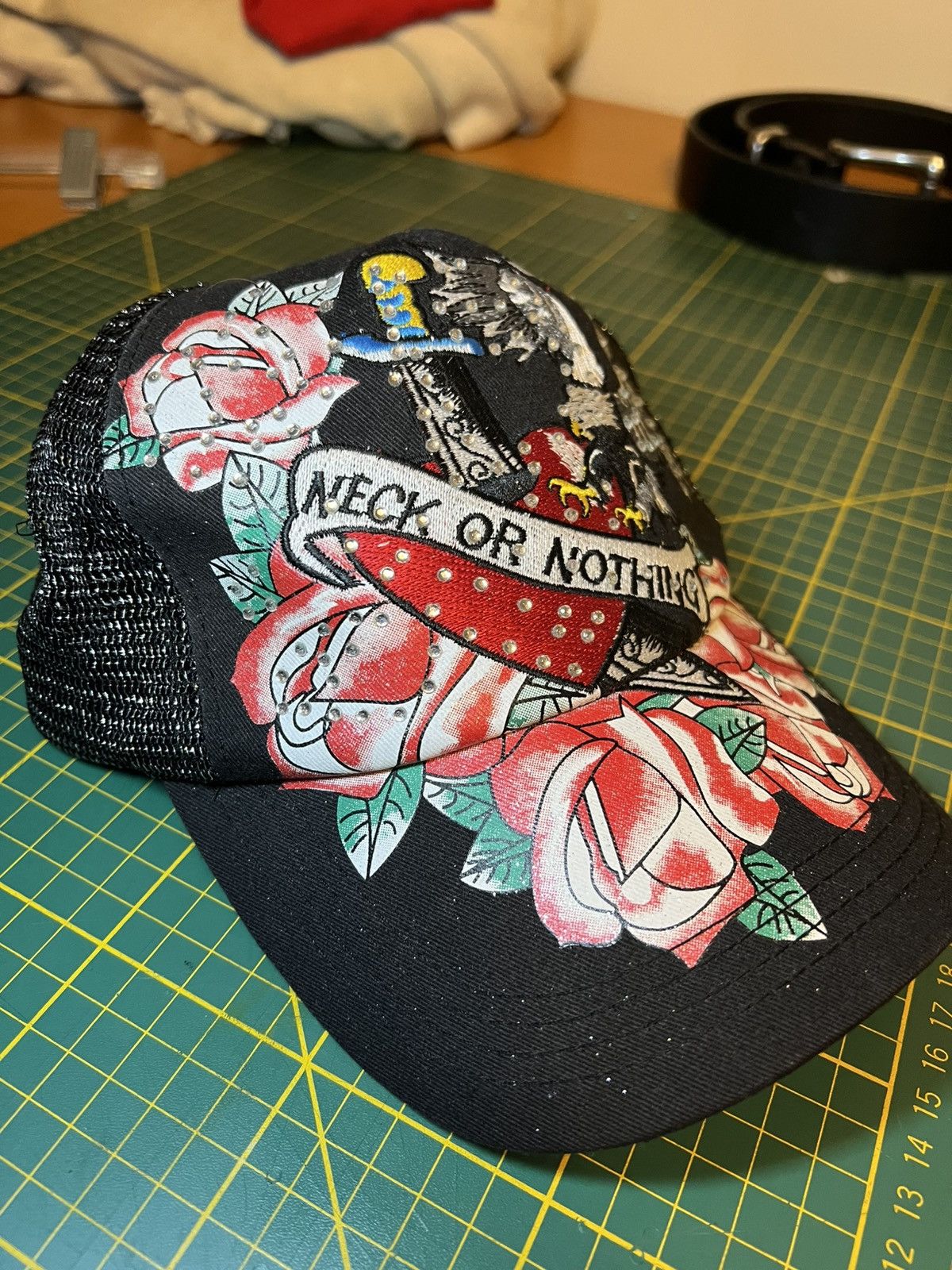 Ed Hardy Vintage Mr Rider studded rhinestone y2k style trucker hat Size ONE SIZE - 9 Thumbnail