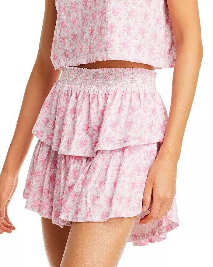 image of Loveshackfancy Ruffle Mini Skirt Floral Smocked Xs 270076 in Pink, Women's (Size 26)