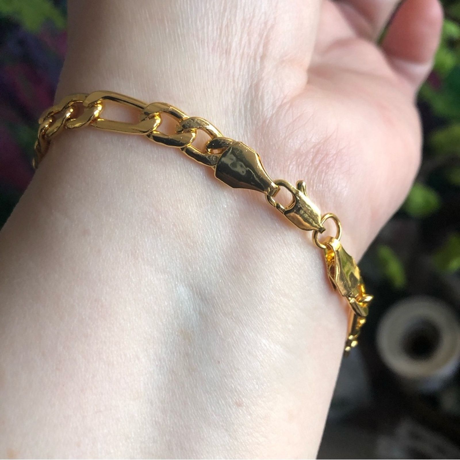 Jewelry Ladies 6mm 18k gold plated steel figaro chain bracelet Size ONE SIZE - 2 Thumbnail