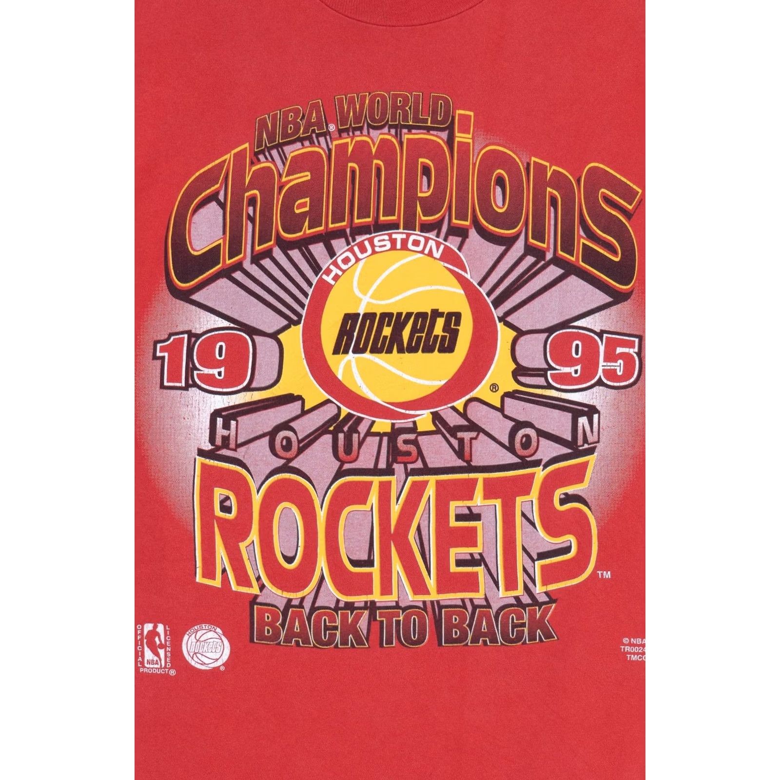 Fruit Of The Loom VINTAGE Nike Shirt Unisex Adults T-Shirt 1995 NBA Champions Houston Rockets Red XS? Size US XL / EU 56 / 4 - 3 Thumbnail