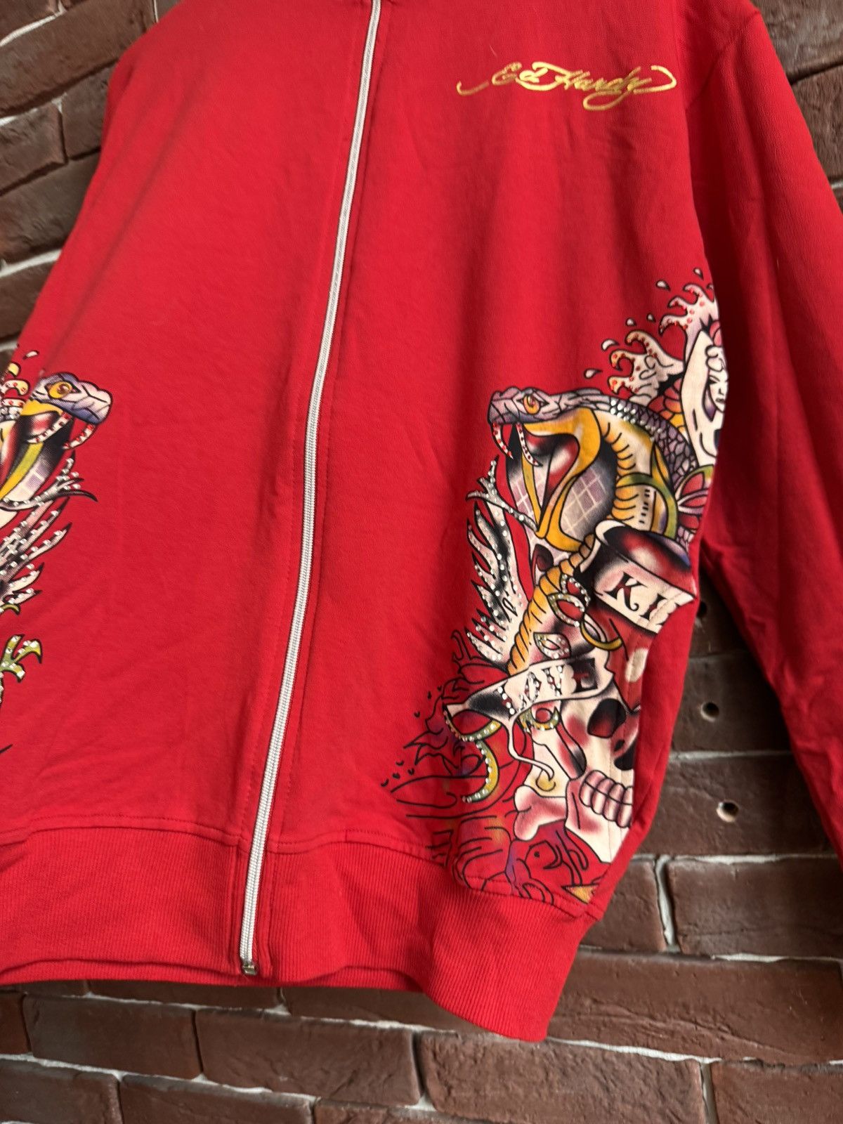Christian Audigier Rare Ed Hardy Zip Sweatshirt Rhinestones Logo All Over Print Size US M / EU 48-50 / 2 - 7 Thumbnail