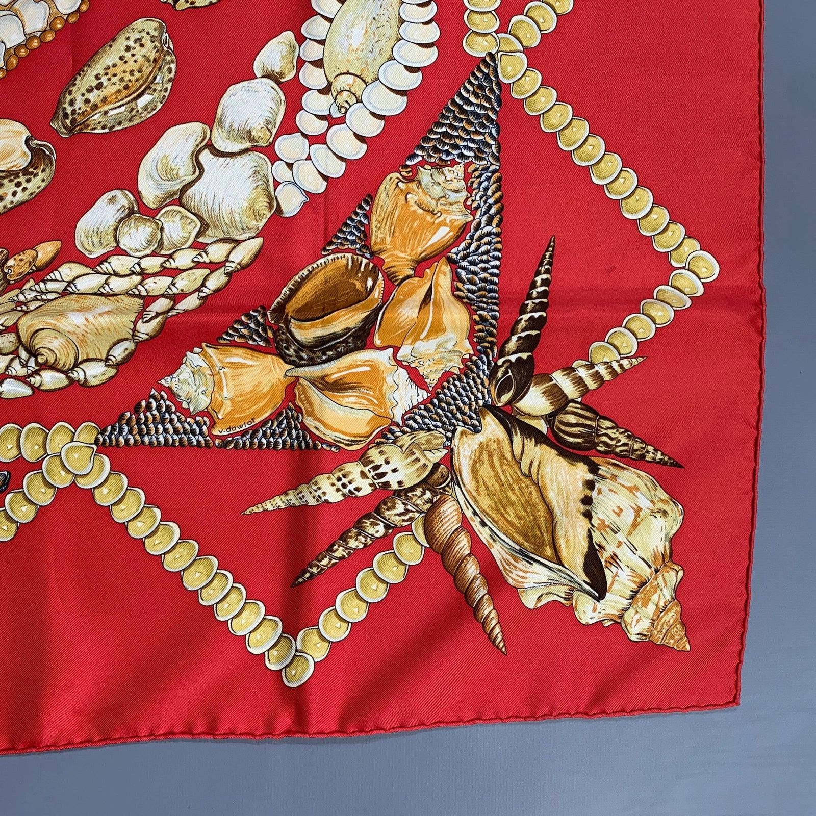 Hermes HERMES Red Gold Print Silk Scarves Size ONE SIZE - 3 Thumbnail