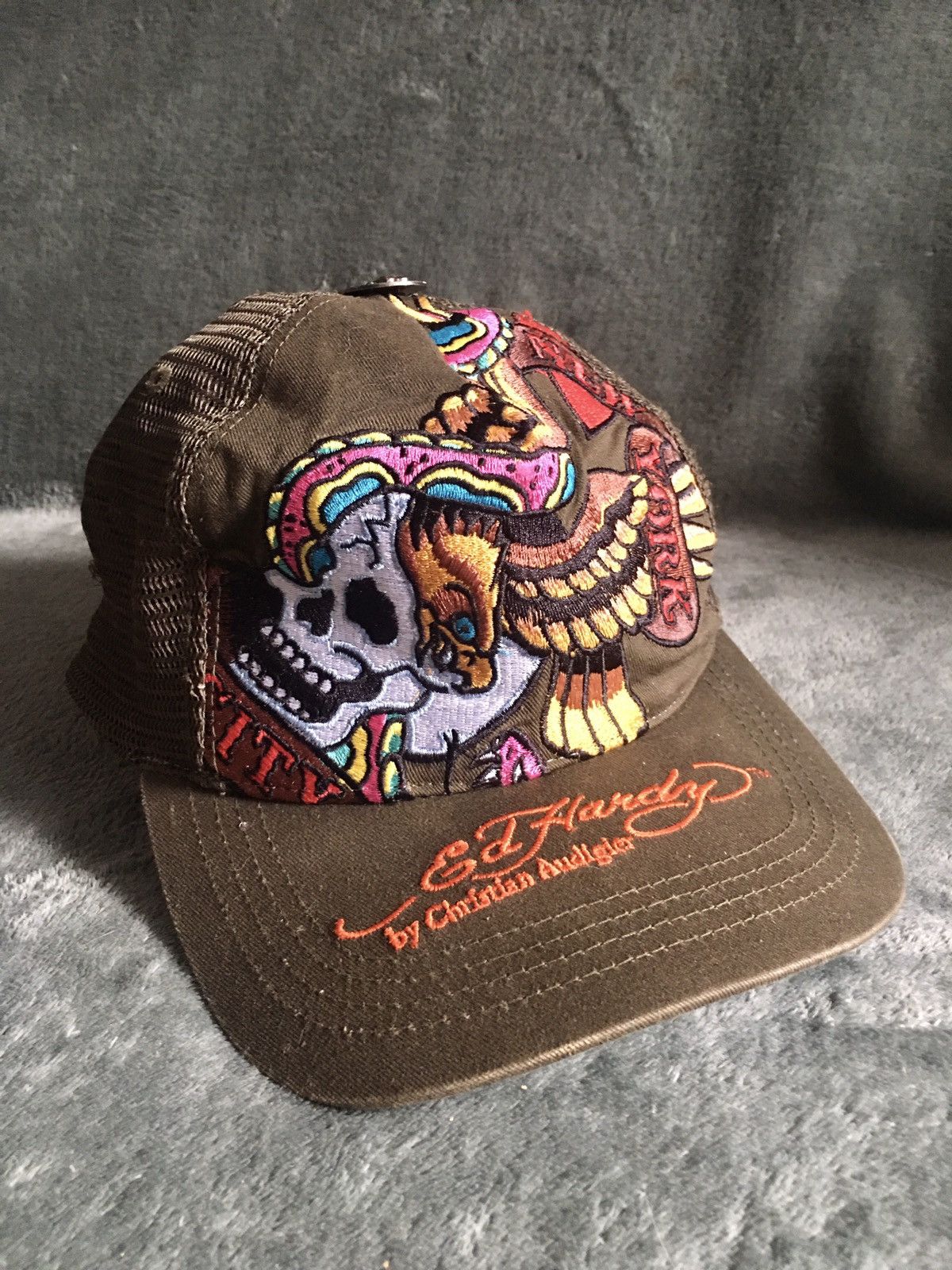 Christian Audigier × Ed Hardy × Vintage Ed Hardy by Christian Audiger Vintage Camo New York Cap Hat Size ONE SIZE - 1 Thumbnail