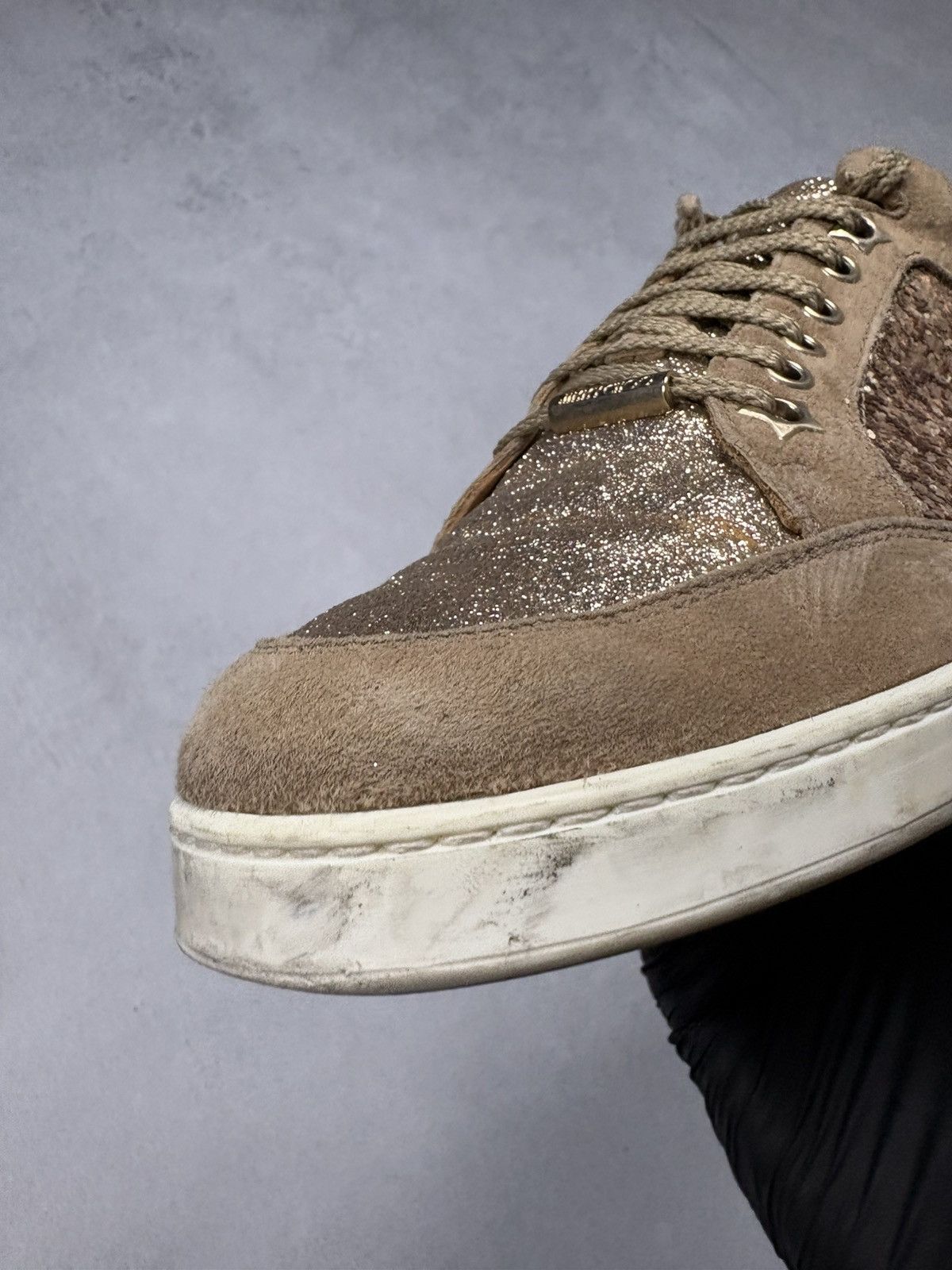 Jimmy Choo Jimmy Choo London Brown Glitter Suede Low Top Sneakers 38 Size US 8 / IT 38 - 8 Thumbnail