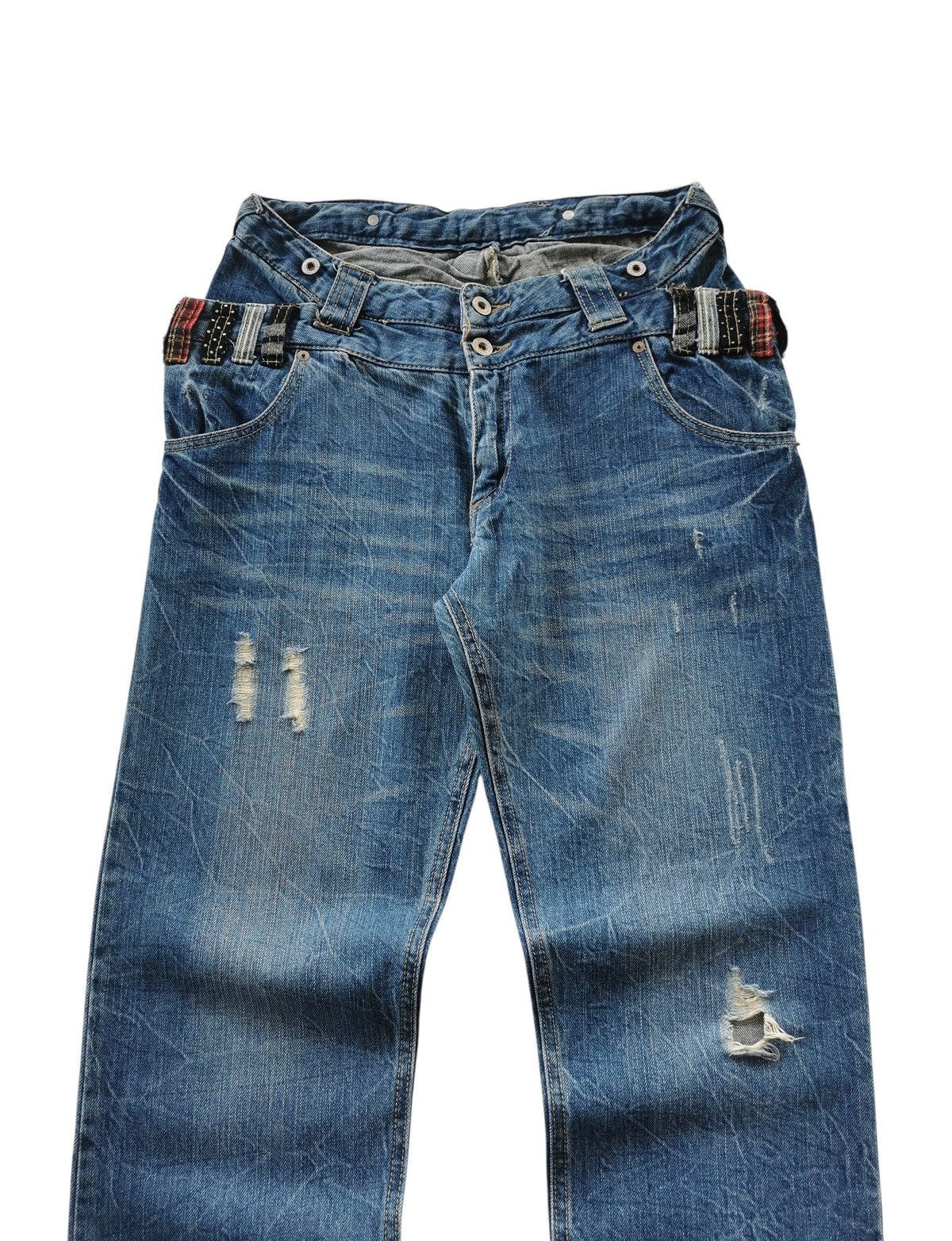 PPFM Double Waist Distressed Whiskering Denim Jeans Size US 28 / EU 44 - 6 Thumbnail