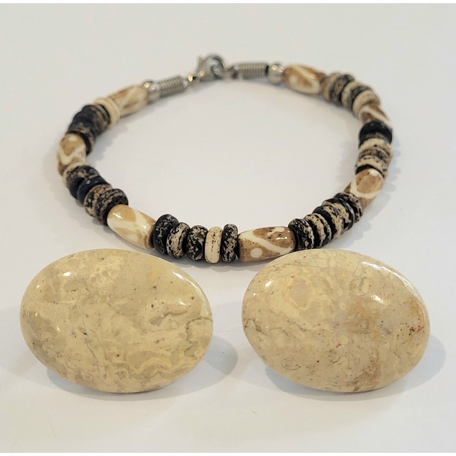 & Other Stories Natural Jasper Agate & Bone Jewelry Set Boho Chic Statement Size ONE SIZE - 2 Thumbnail
