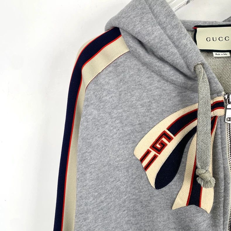Gucci GucciGray bow letter logo cotton hooded drawstring zipper s Size M / US 6-8 / IT 42-44 - 3 Thumbnail
