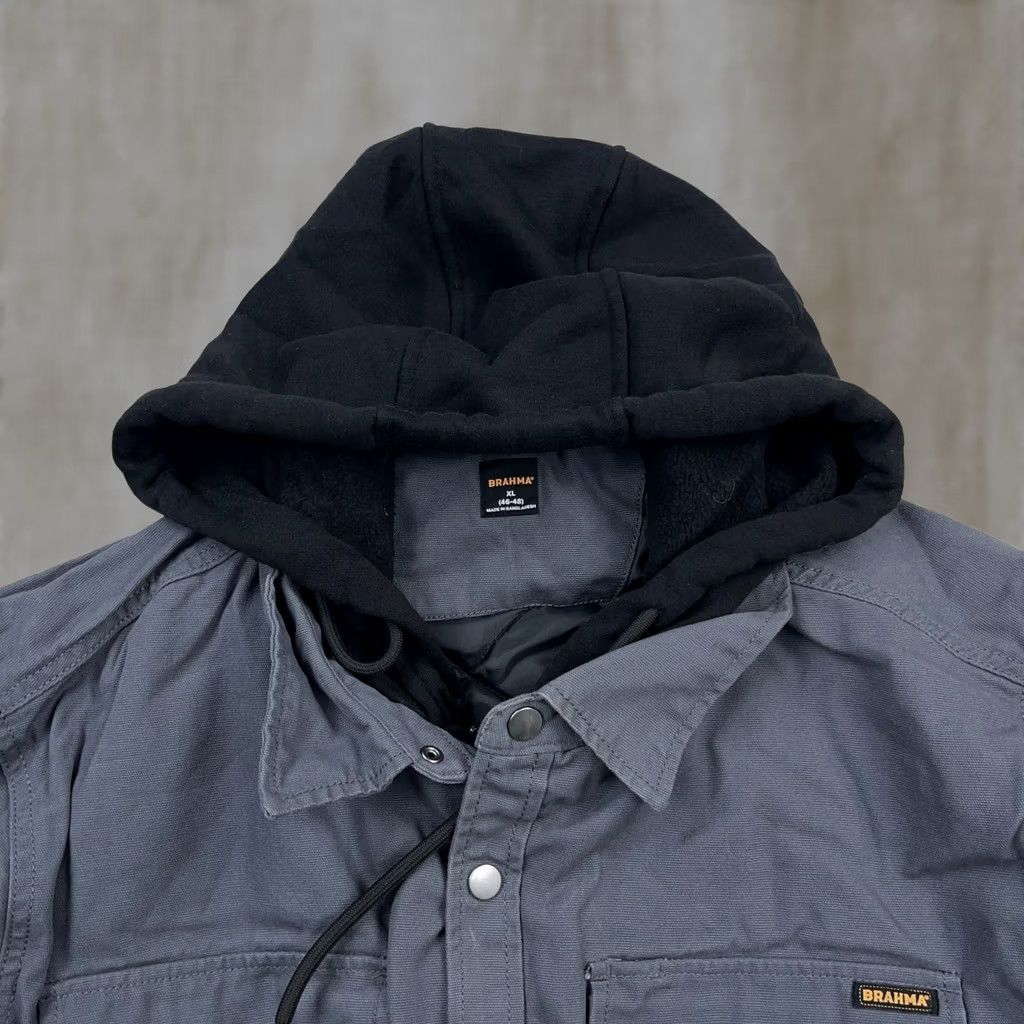 Vintage VINTAGE Brahma Shacket Men XL Gray Canvas Quilt Lined Over Shirt Jacket Work Wear Hooded Size US XL / EU 56 / 4 - 1 Thumbnail