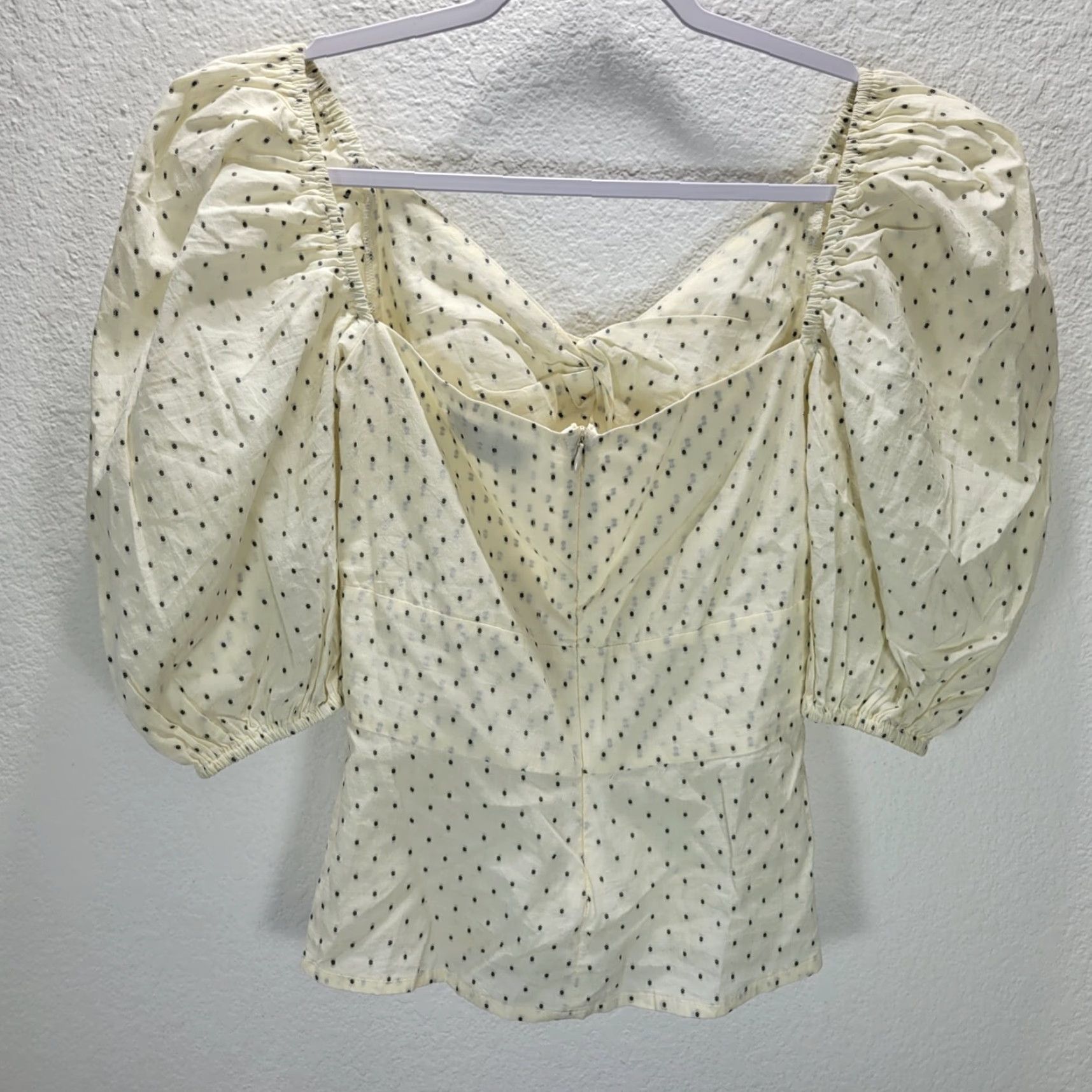 Vintage Never A Wallflower Womens Blouse 3/4 Puff Sleeve Polka Dot Top XS Ivory Cotton Zip Back Size XS / US 0-2 / IT 36-38 - 3 Thumbnail