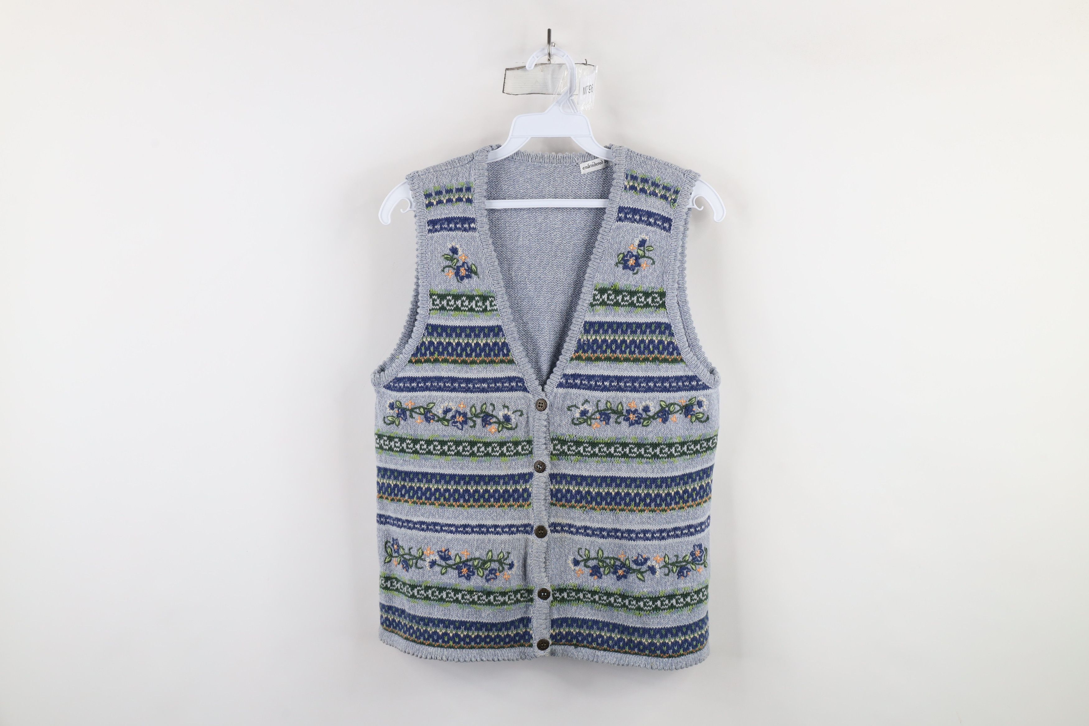 Vintage Vintage 90s Streetwear Embroidered Flower Sweater Vest Size S / US 4 / IT 40 - 1 Thumbnail
