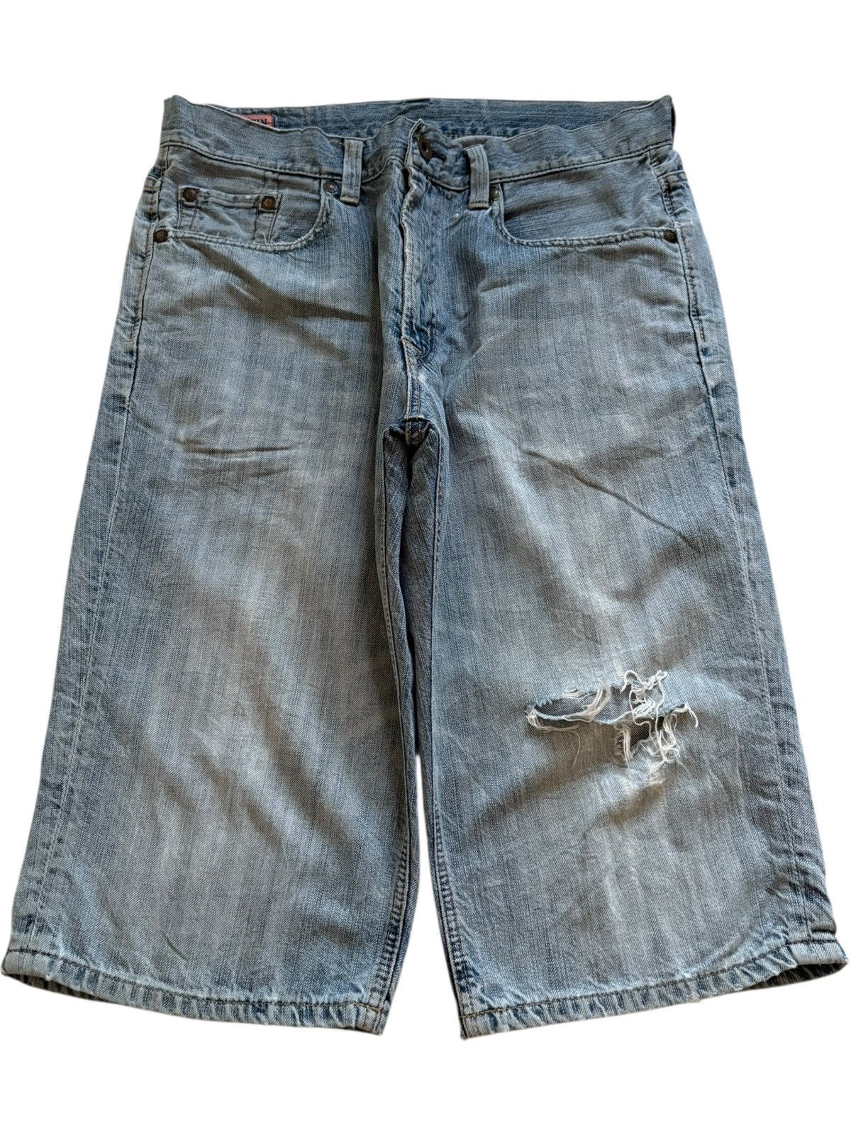 Edwin SALES🔥Vintage Edwin Buckle Back Distressed Baggy Jean Short Size US 35 - 1 Thumbnail