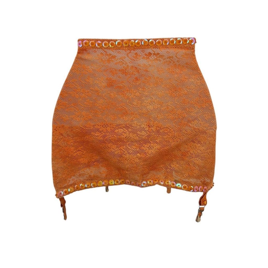 Vintage Vintage 1950s-1960s Burnt Orange Sequin & Rhinestone Garter Size ONE SIZE - 2 Thumbnail