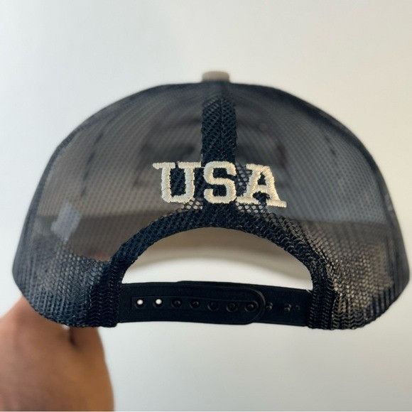 Designer NEW USA FAUX LEATHER PATCH KHAKI/BLACK TRUCKER MESH CAP HAT Size ONE SIZE - 5 Thumbnail