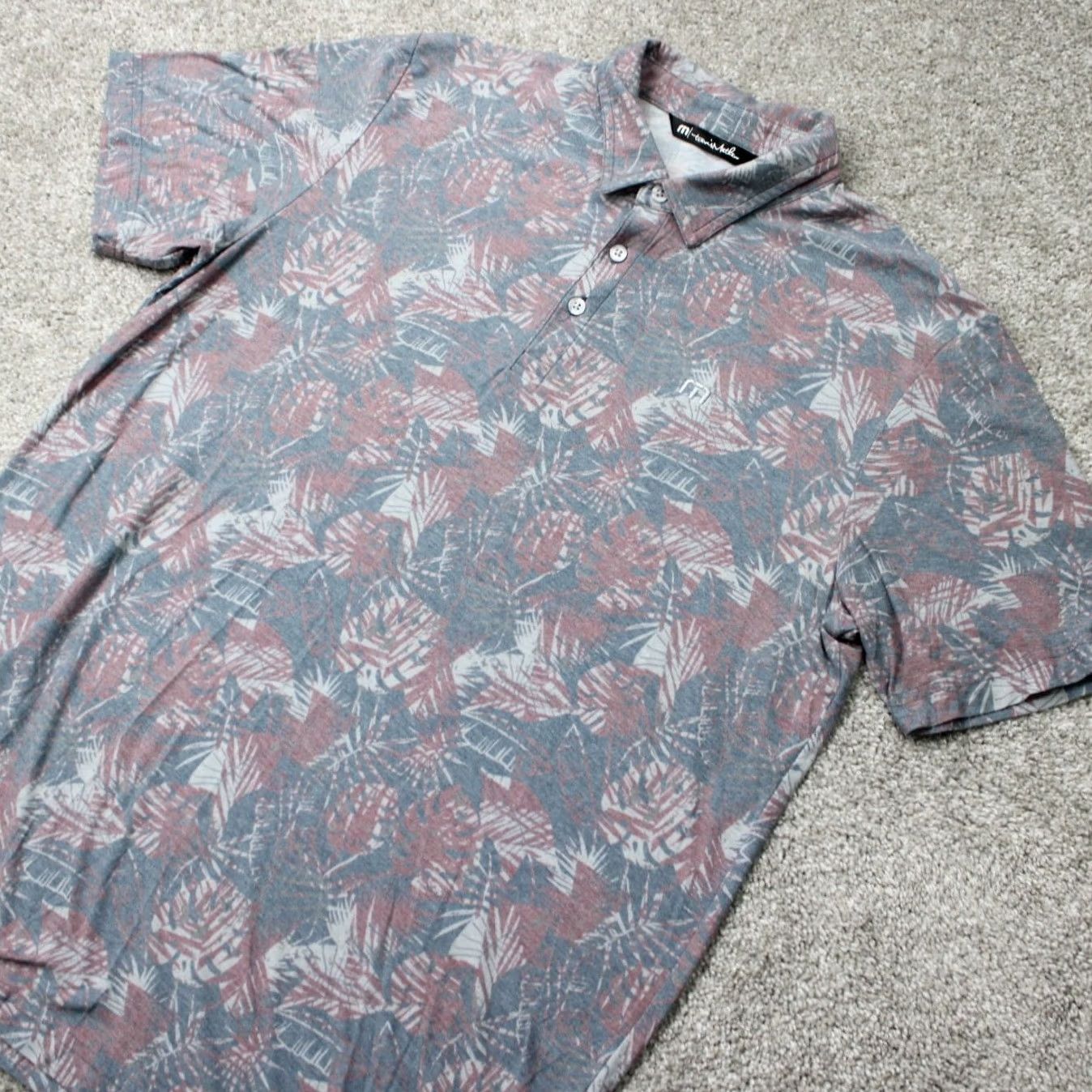 TravisMathew Travis Mathew Polo Shirt Mens Large Red/Blue Floral Pima Cotton/Polyester S/S Size US L / EU 52-54 / 3 - 4 Thumbnail