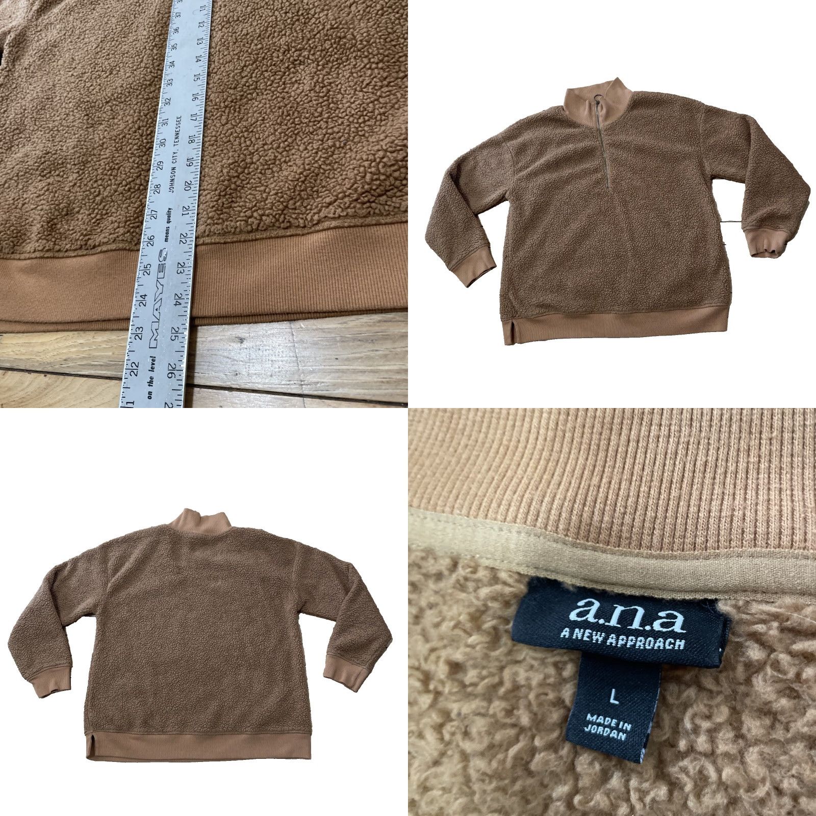 Vintage A.N.A. A New Approach Sherpa Fleece Sweater Women L 1/4 Zip Tan Western Deep Pile Casual Wear PullOver Brown Mock Neck Zipper Long Sleeve Size L / US 10 / IT 46 - 8 Thumbnail