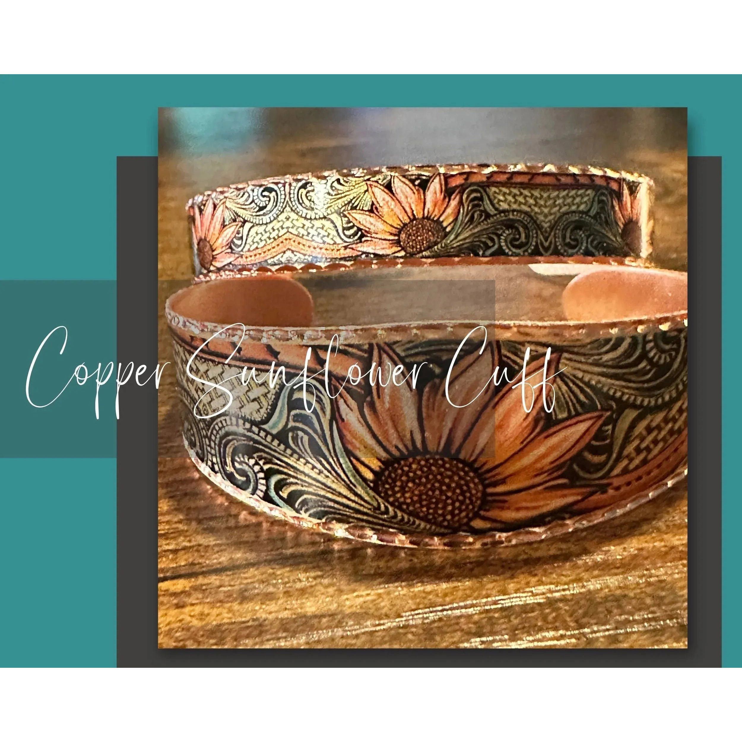 Other Handmade Boho Sunflower Cuff Bracelet, Copper Western Sunflo Size ONE SIZE - 3 Thumbnail