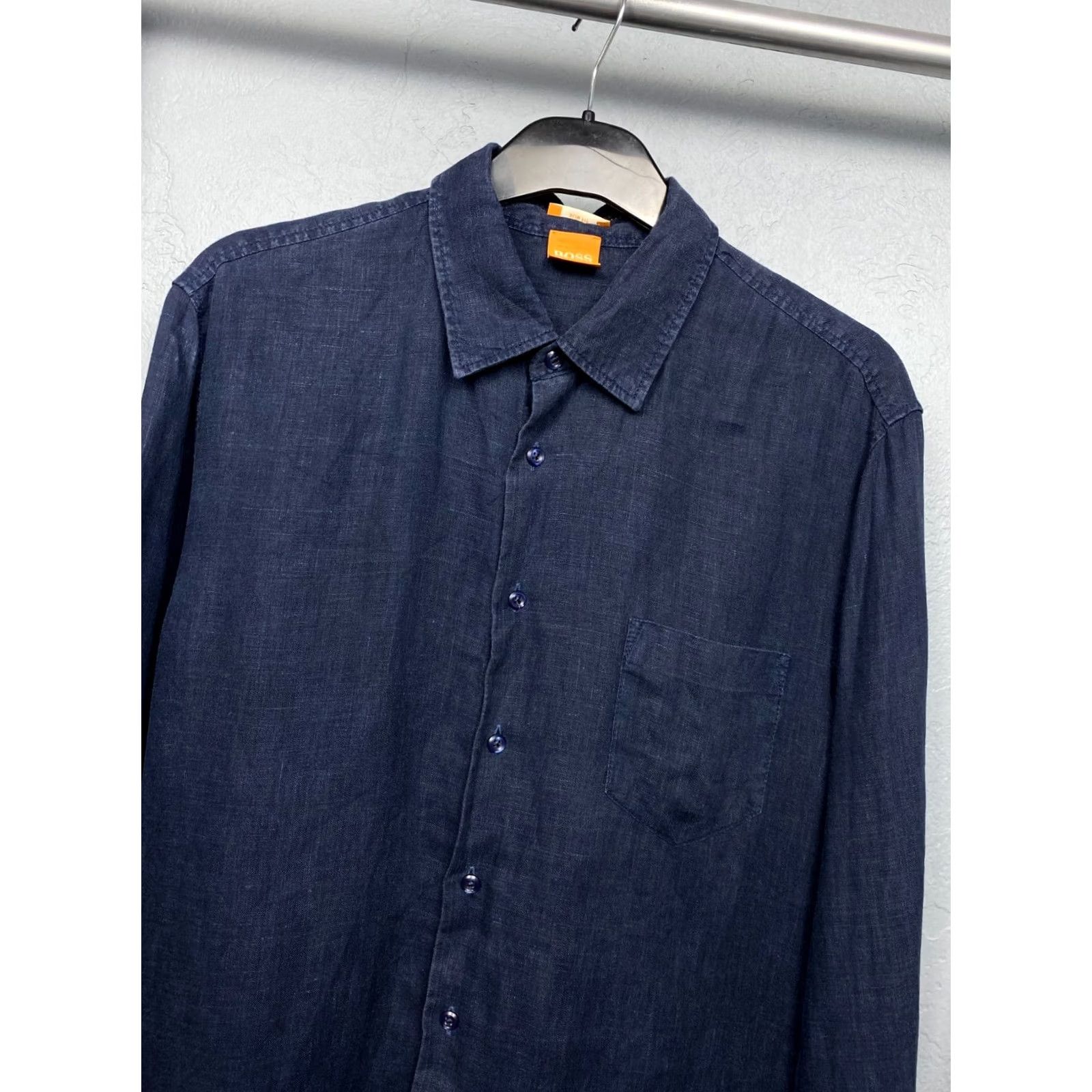 Hugo Boss HUGO BOSS Linen Long Sleeve Shirt Mens L Blue Button-Up Shirt Size US L / EU 52-54 / 3 - 2 Thumbnail