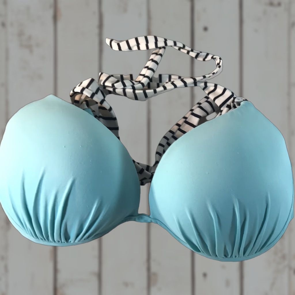 Victoria's Secret Victoria's Secret Women's Bikini Top Push Up Halter Swimsuit Teal Black White Stripes Size 36C Size XS / US 0-2 / IT 36-38 - 1 Thumbnail