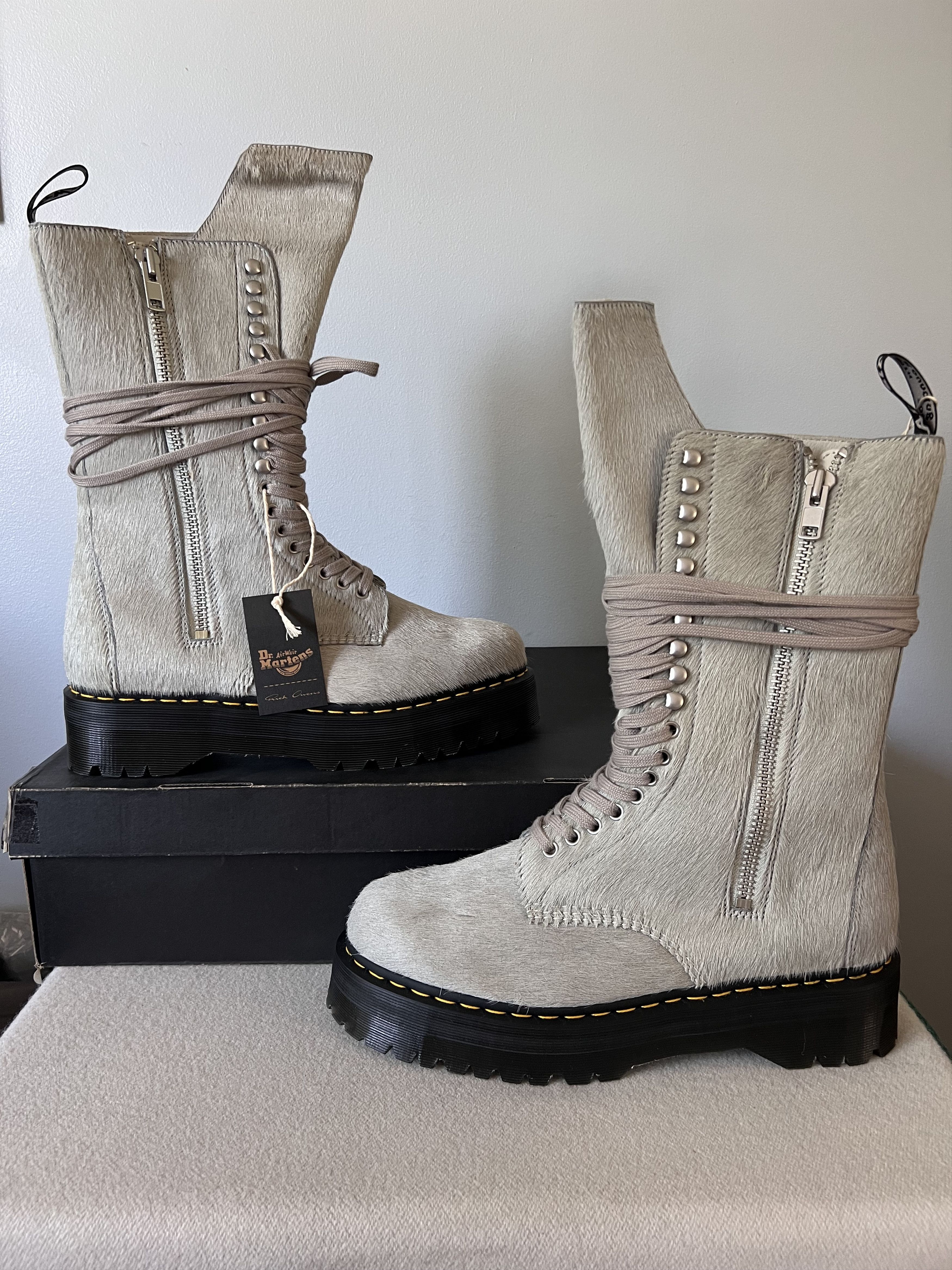 Dr. Martens × Rick Owens Rick Owens Dr. Martens 1918 Hair On Fur Boots in Platinum Size US 14 / EU 47 - 2 Thumbnail