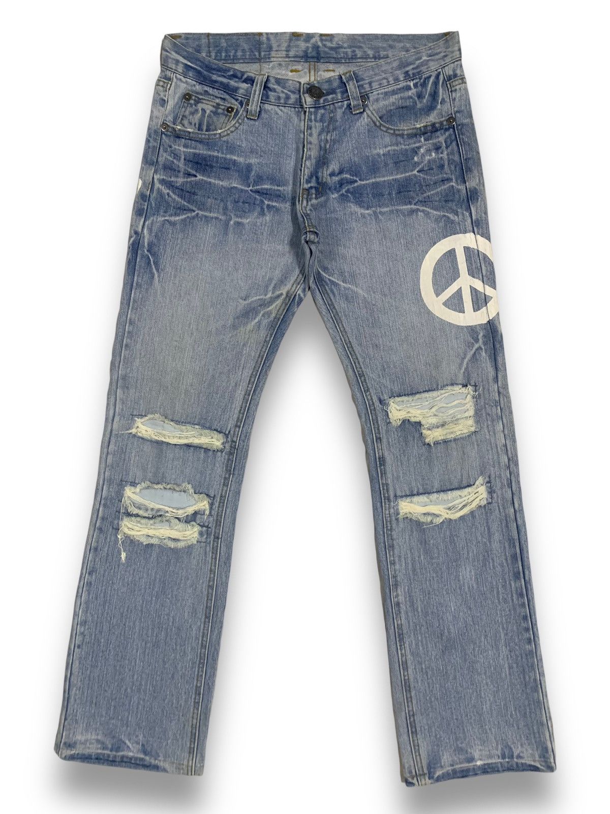 Hysteric Glamour Vintage Japanese Brand 420 Peace Spell Out Distressed Jeans Size US 31 - 2 Thumbnail