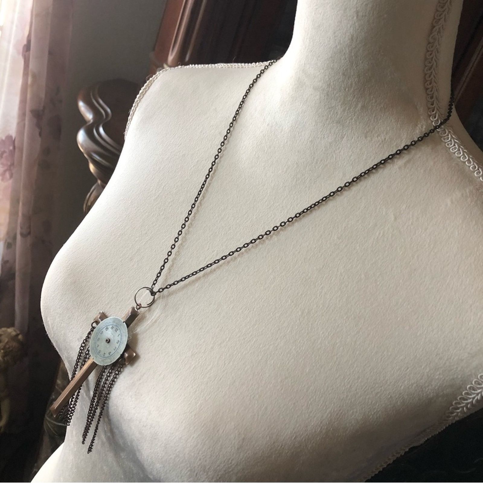Jewelry Large brass cross with chain fringe necklace Size ONE SIZE - 4 Thumbnail