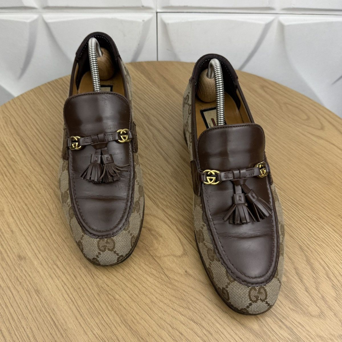 Gucci GUCCI Loafers Leather Shoes Monogram GG Metal Logo Beige Size US 7 / IT 37 - 3 Thumbnail
