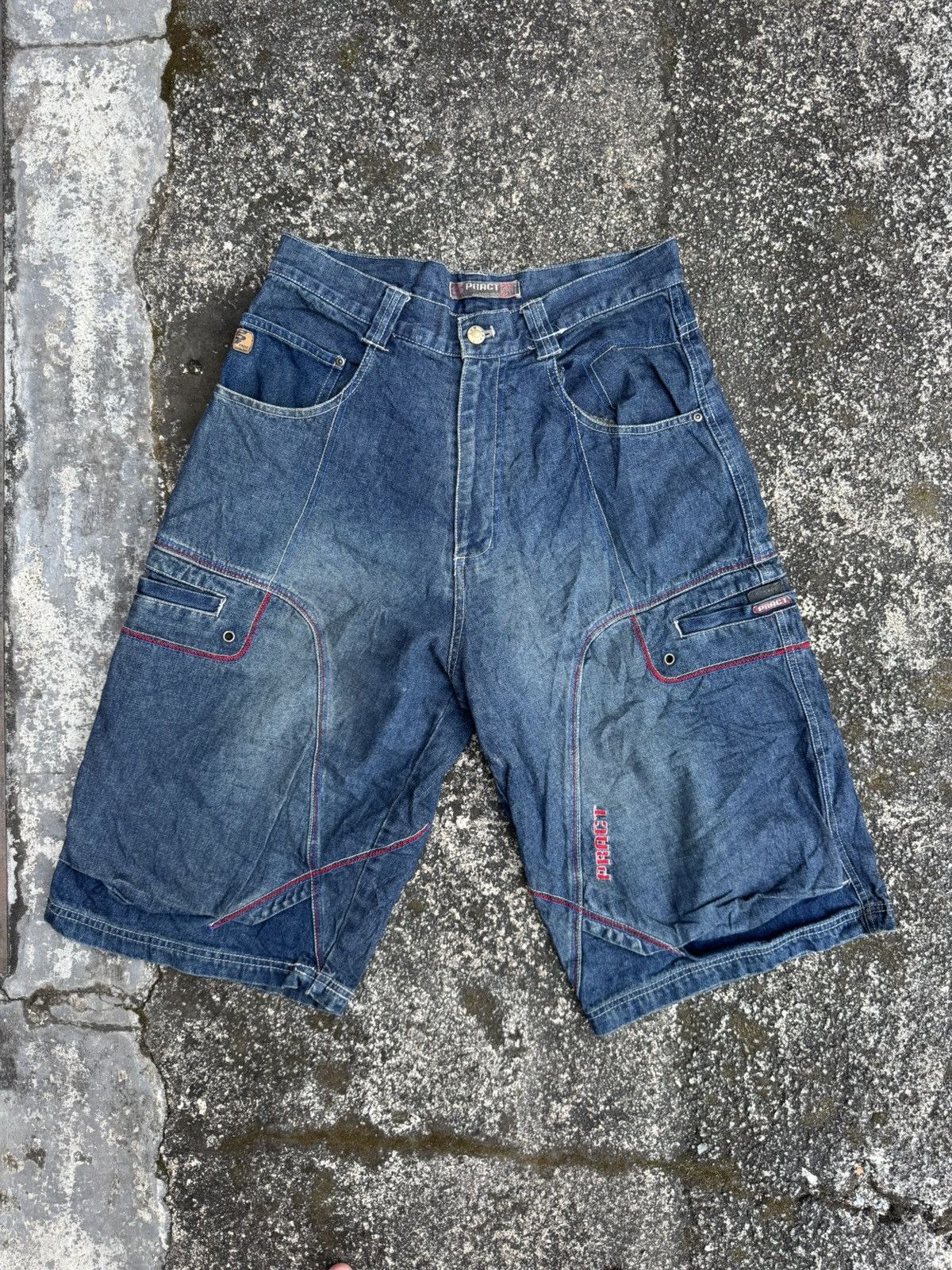 JNCO × Vintage VINTAGE BAGGY JORTS PRACT DENIM HIPHOP Y2K Size US 33 - 1 Thumbnail